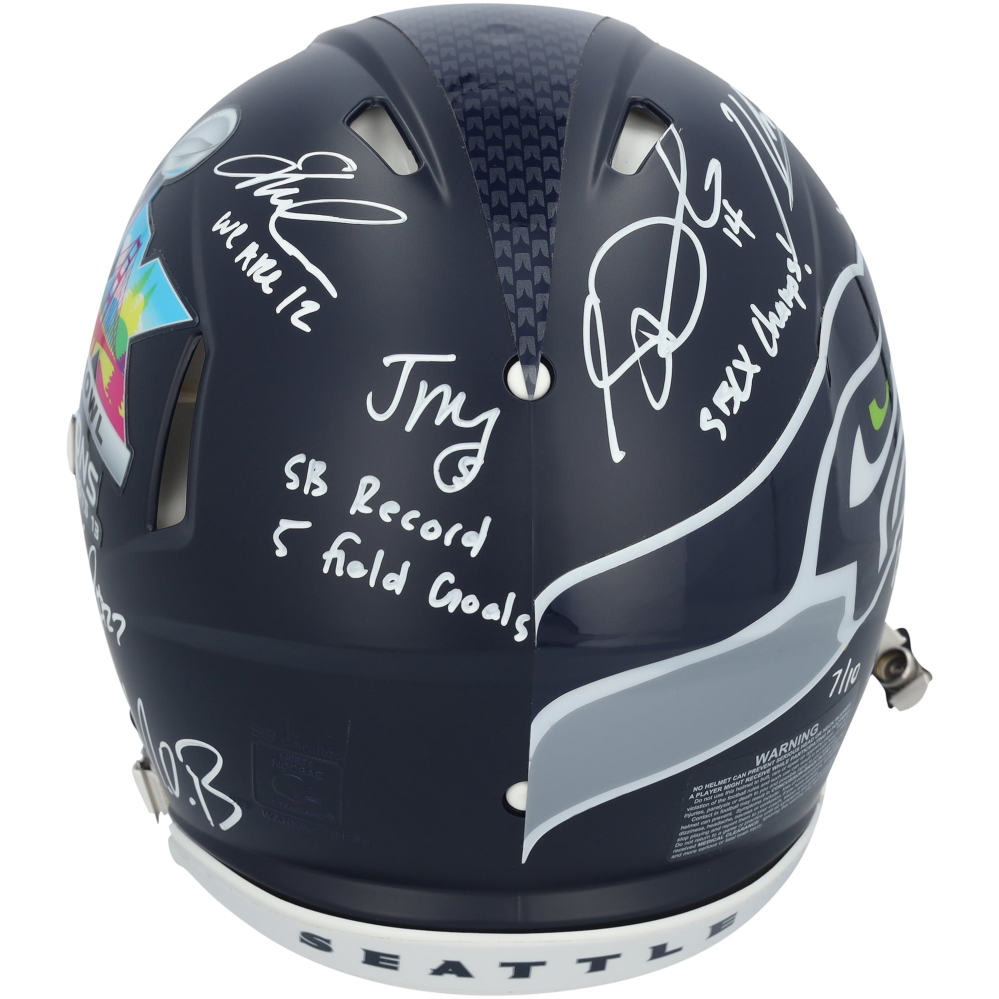 Seattle Seahawks Autographed Riddell Super Bowl LX Champions Speed Authentic Helmet with 7 Signatures & Multiple Inscriptions - Limited Edition of 10