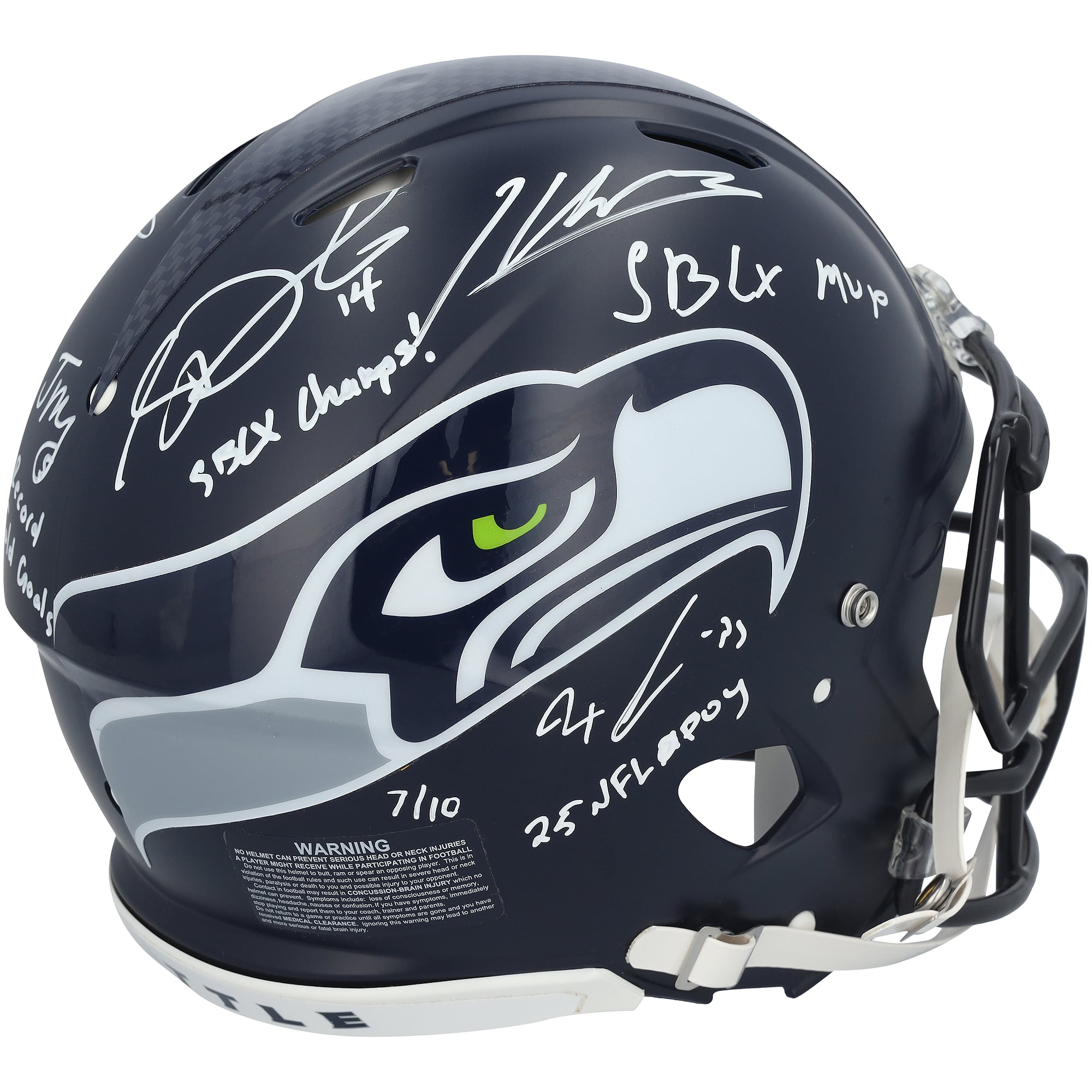Seattle Seahawks Autographed Riddell Super Bowl LX Champions Speed Authentic Helmet with 7 Signatures & Multiple Inscriptions - Limited Edition of 10