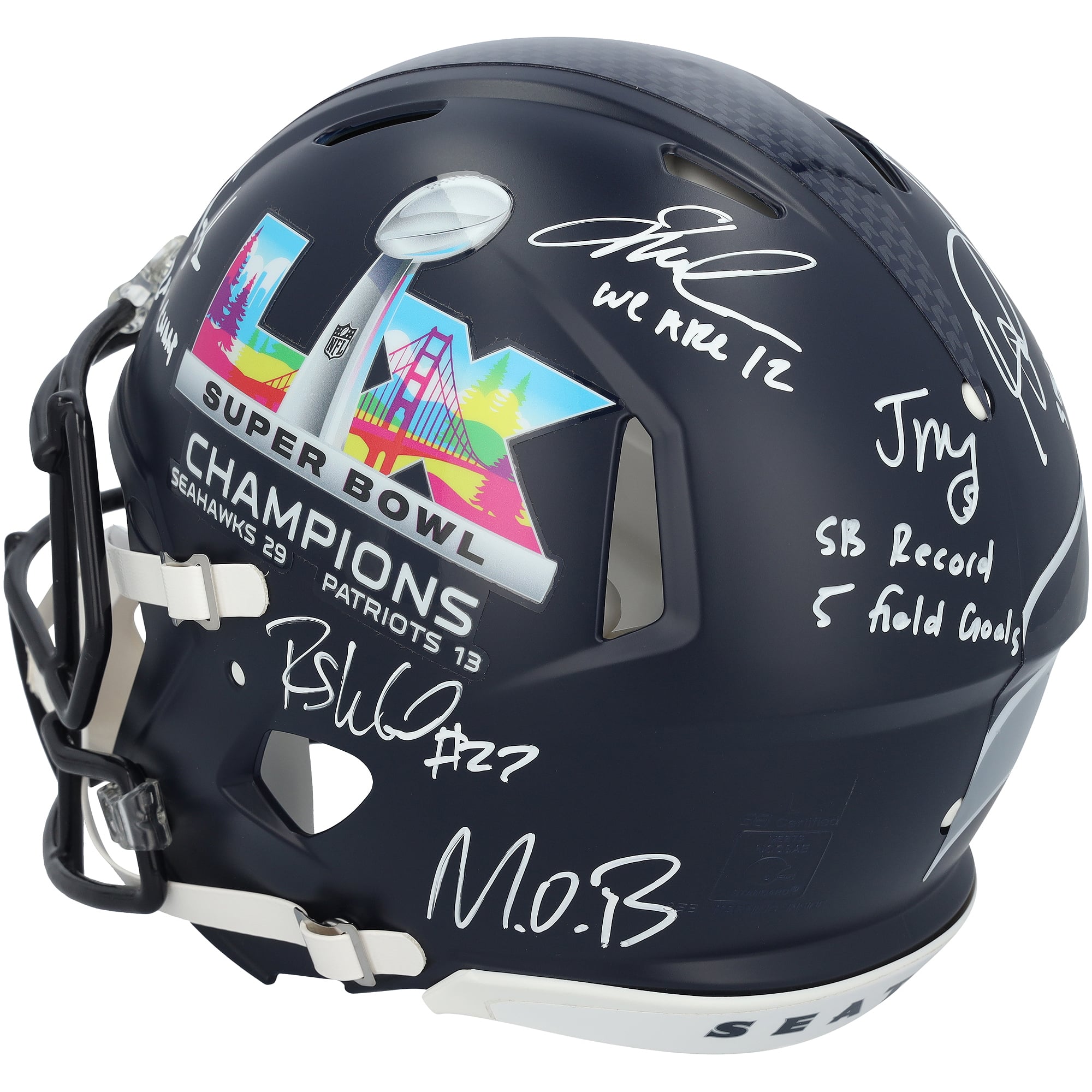 Seattle Seahawks Autographed Riddell Super Bowl LX Champions Speed Authentic Helmet with 7 Signatures & Multiple Inscriptions - Limited Edition of 10
