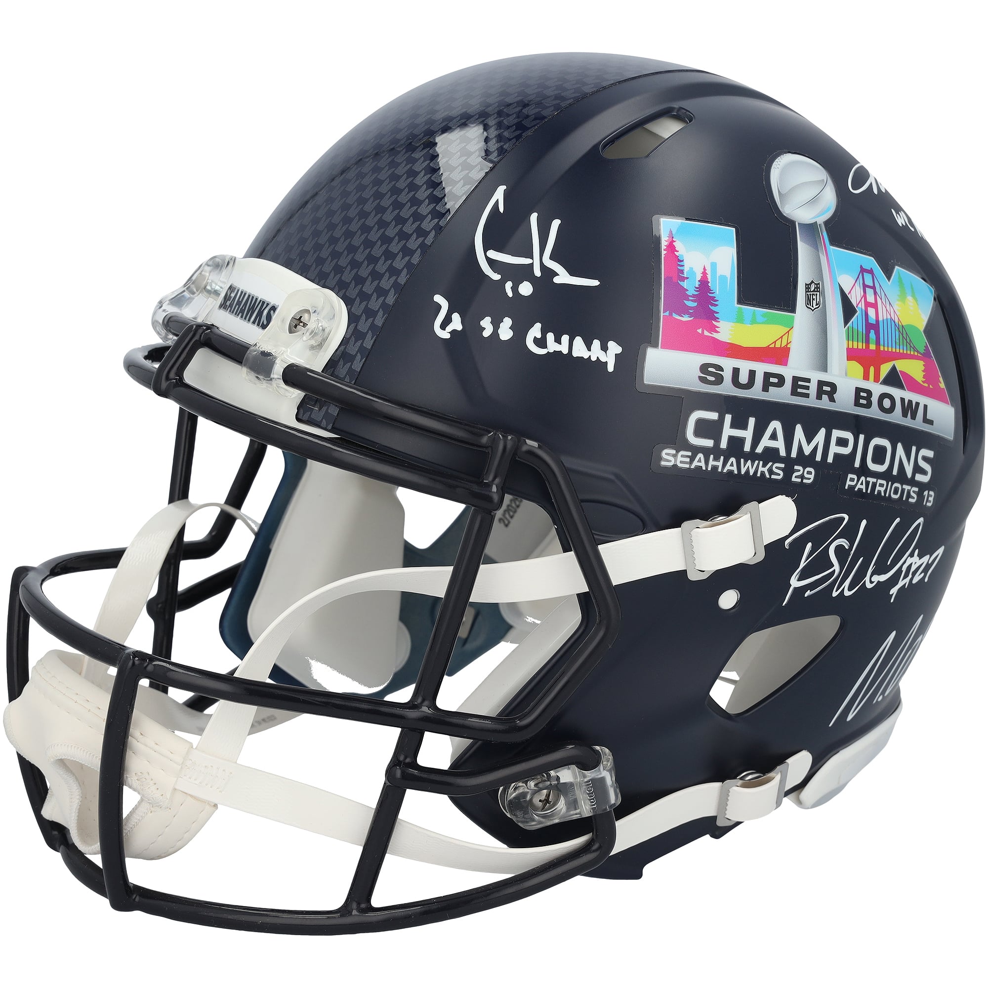 Seattle Seahawks Autographed Riddell Super Bowl LX Champions Speed Authentic Helmet with 7 Signatures & Multiple Inscriptions - Limited Edition of 10