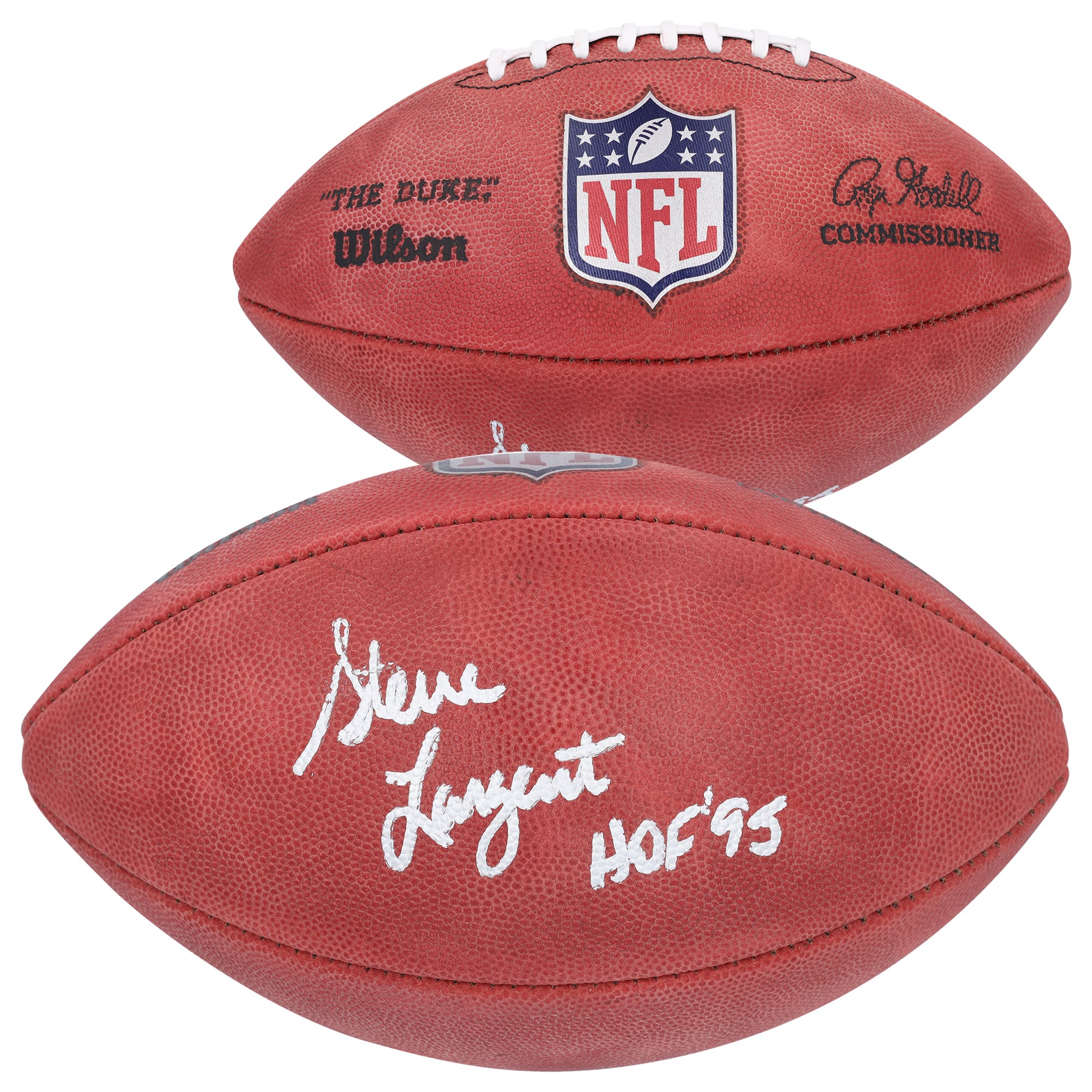 Ballon de football professionnel en couleur autographié par Steve Largent des Seattle Seahawks avec inscription « HOF '95 »