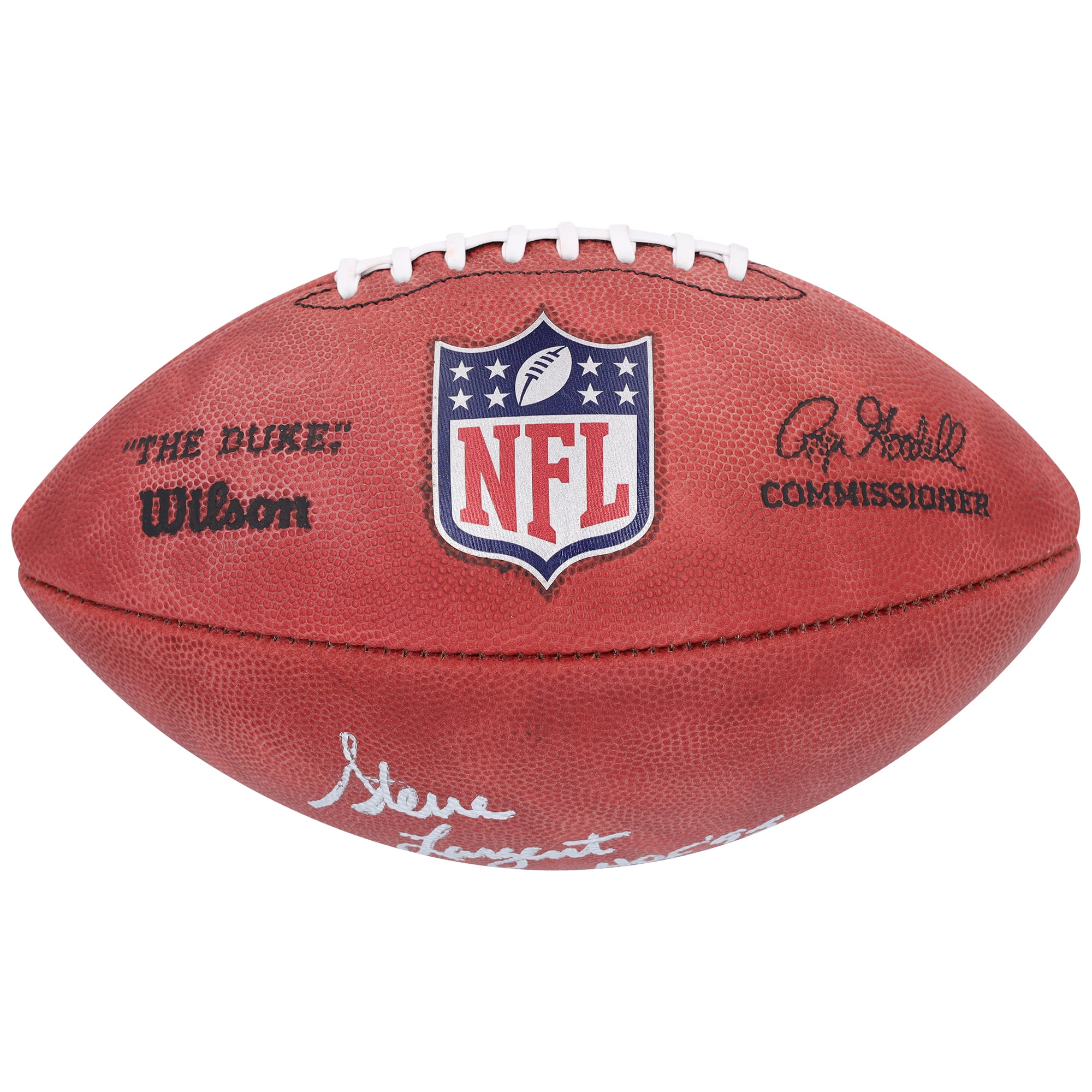 Ballon de football professionnel en couleur autographié par Steve Largent des Seattle Seahawks avec inscription « HOF '95 »
