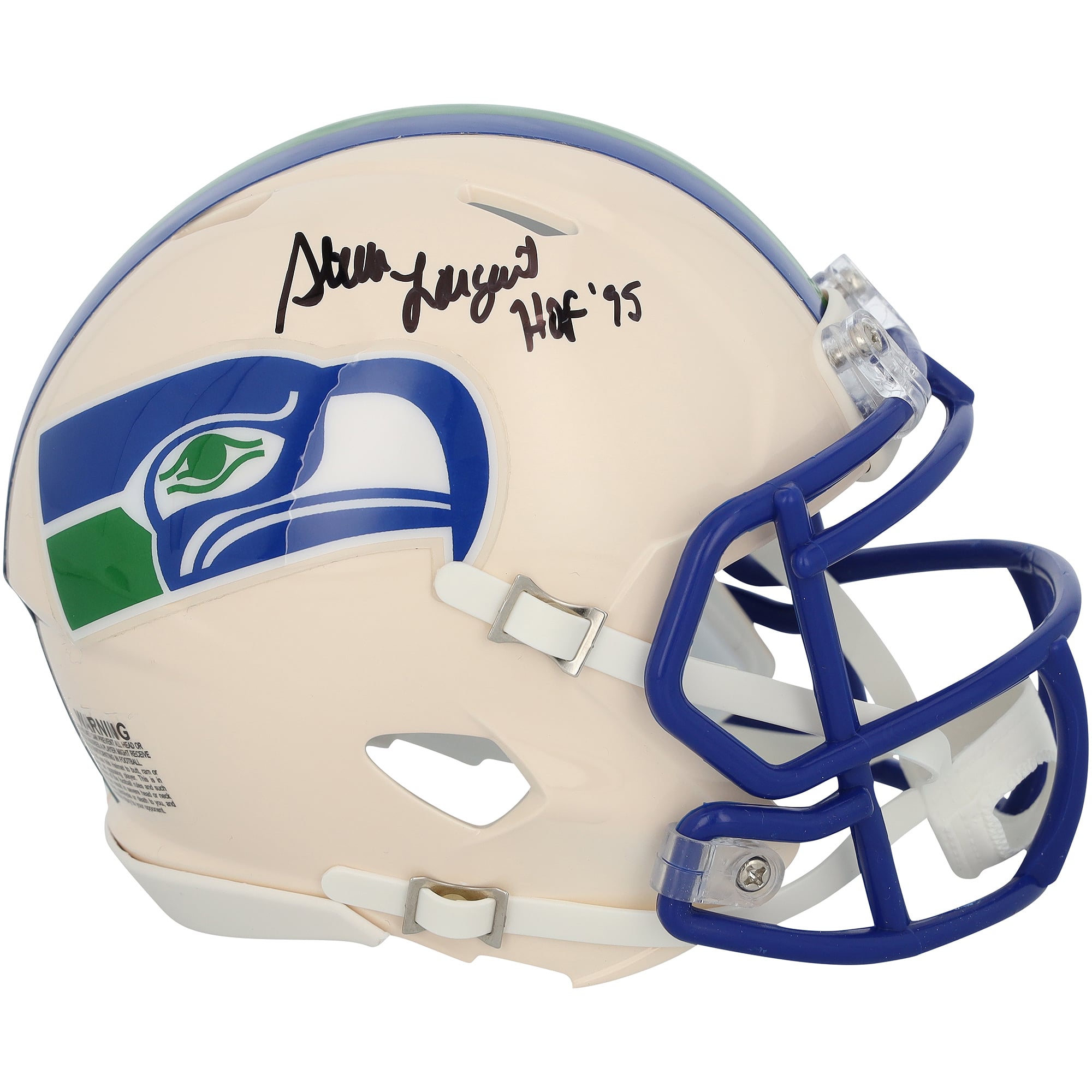 Casque miniature rétro Riddell Speed ​​autographié par Steve Largent des Seahawks de Seattle avec inscription « HOF 95 »