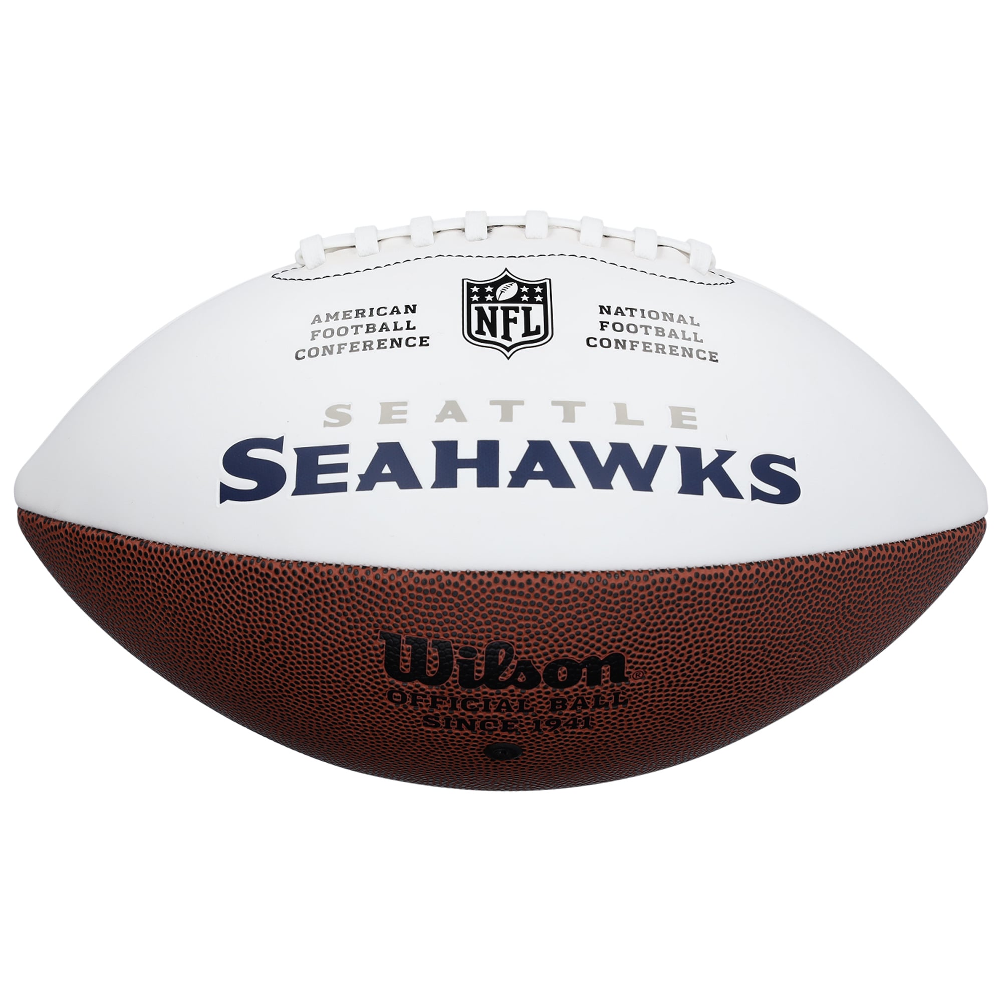 Ballon de football américain Wilson White Panel autographié par Steve Largent des Seahawks de Seattle avec inscription « HOF 95 »