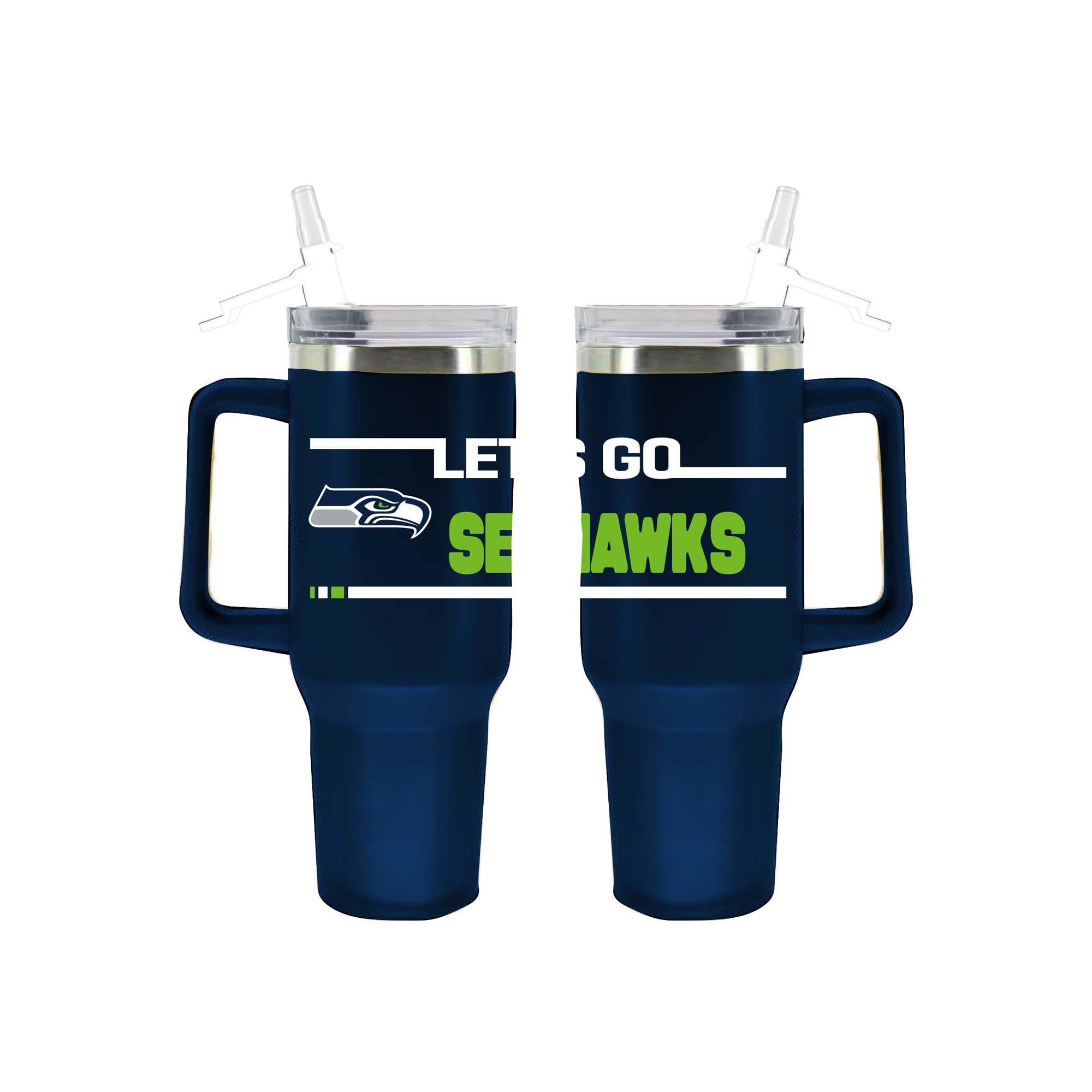 Gobelet isotherme Seattle Seahawks de 1,2 L (40 oz) en acier inoxydable avec paille rabattable, par The Memory Company.