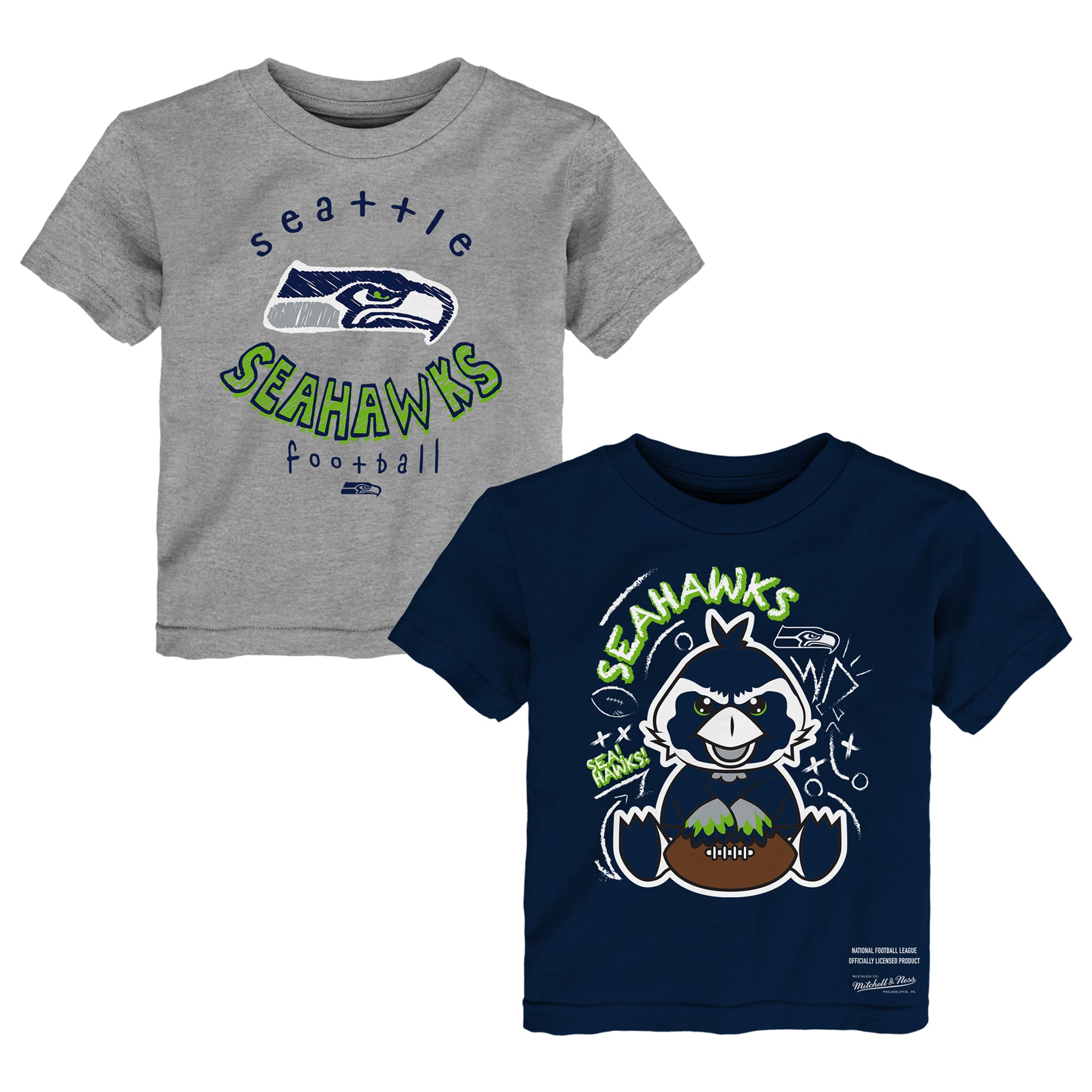 Toddler Mitchell & Ness College Navy/Gray Seattle Seahawks Two-Pack Sketched Up T-Shirt Set