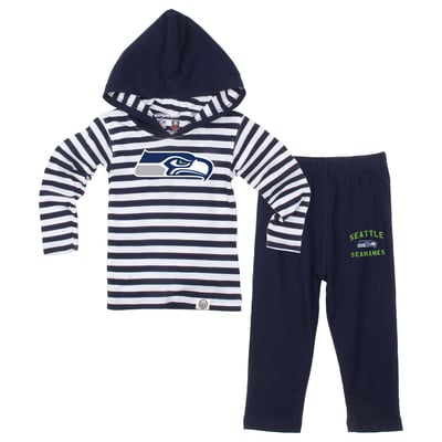  Seattle Seahawks Wes & Willy Toddler Stripe Hooded Long Sleeve and Pant Set - College Navy