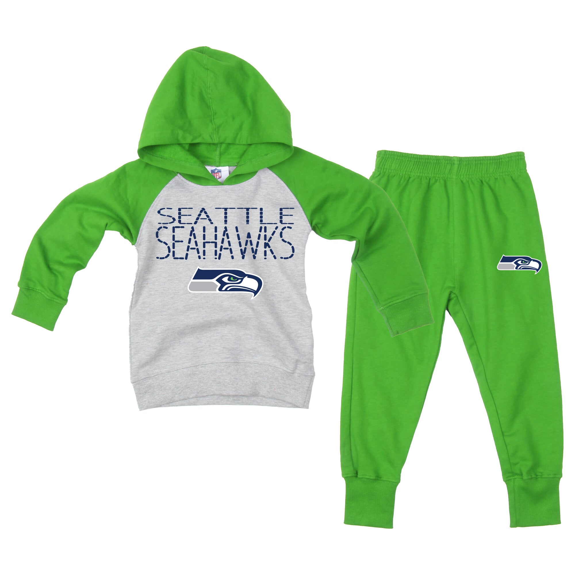 Ensemble sweat à capuche raglan et pantalon de survêtement Wes & Willy gris/vert fluo Seattle Seahawks pour tout-petits