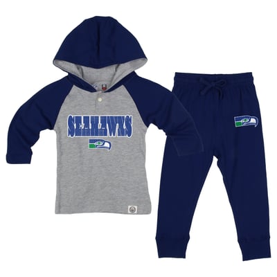 Seattle Seahawks Wes & Willy Toddler Henley Hoodie & Sweatpants Set - Heather Gray/College Navy