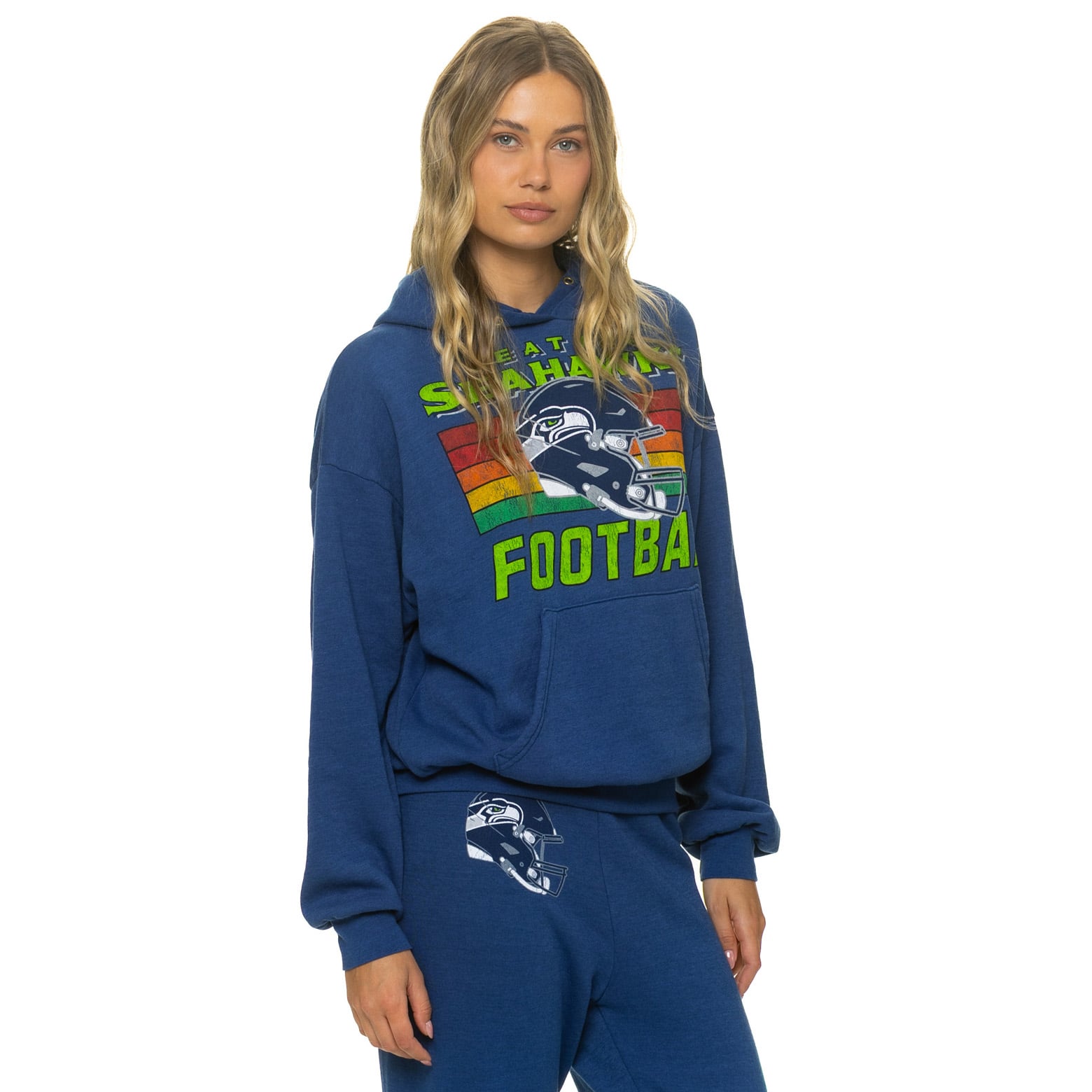 Sweat à capuche unisexe Aviator Nation College Navy Seattle Seahawks, coupe décontractée, mélange de trois matières