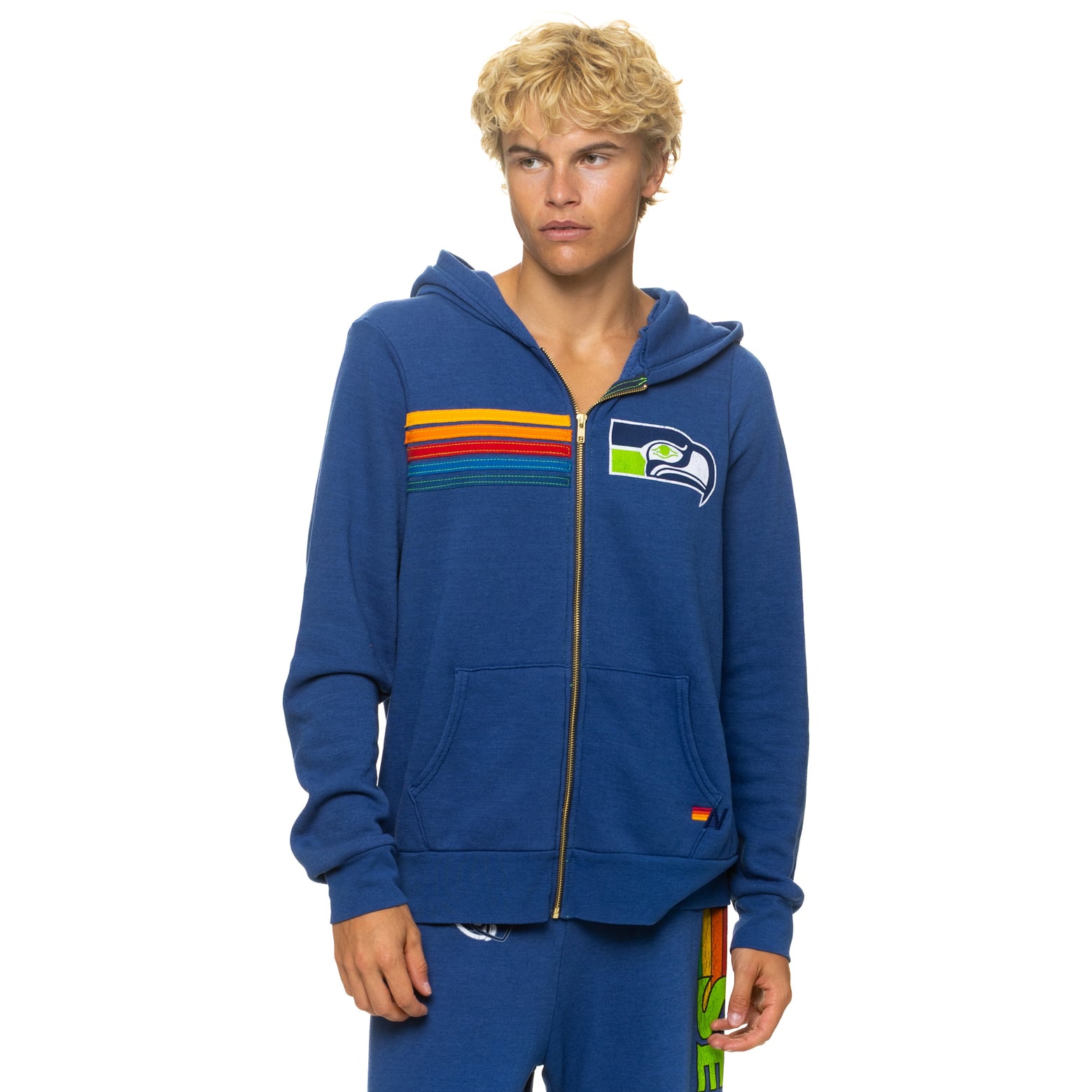 Sweat à capuche unisexe Aviator Nation College Navy Seattle Seahawks en mélange de trois matières, fermeture éclair intégrale