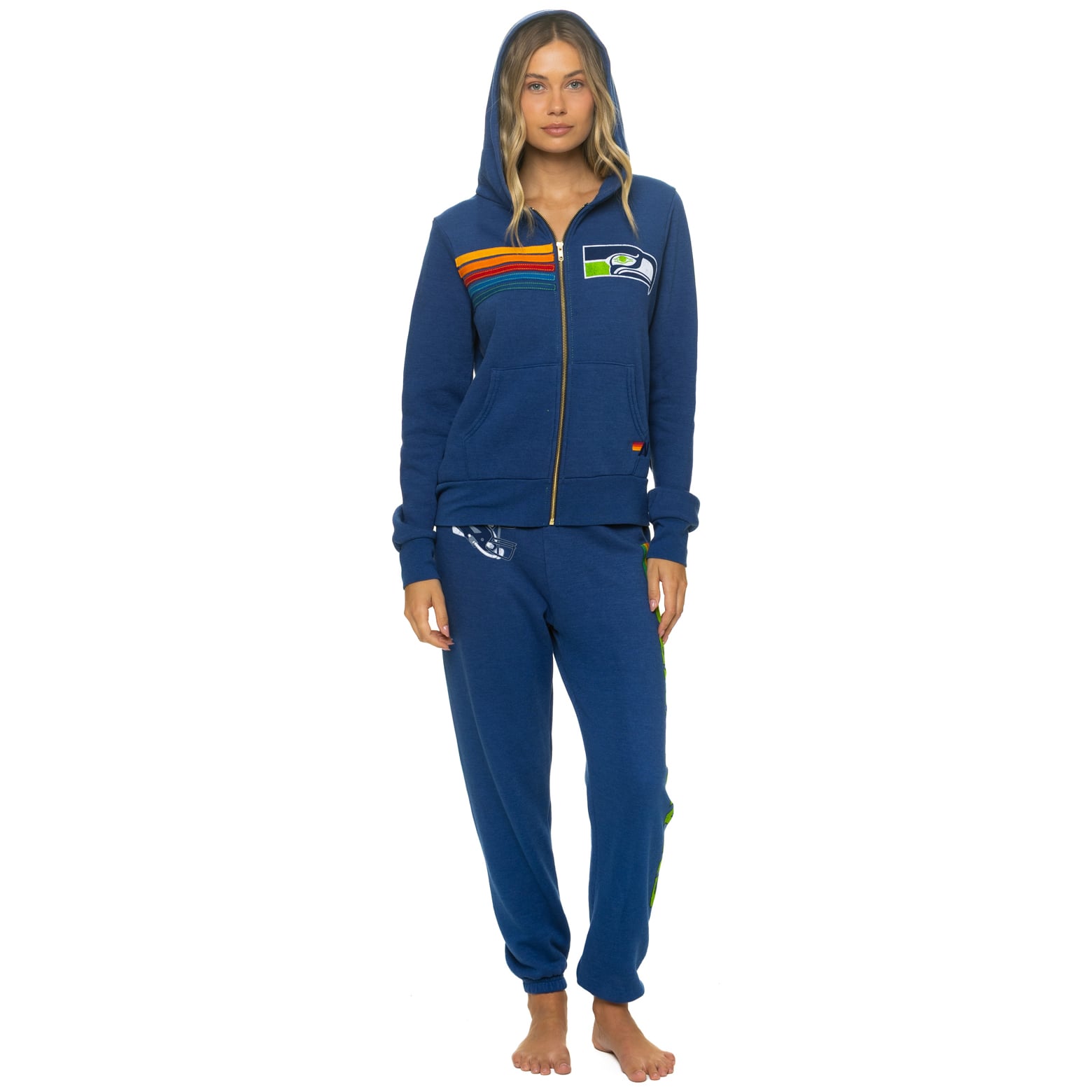 Sweat à capuche unisexe Aviator Nation College Navy Seattle Seahawks en mélange de trois matières, fermeture éclair intégrale