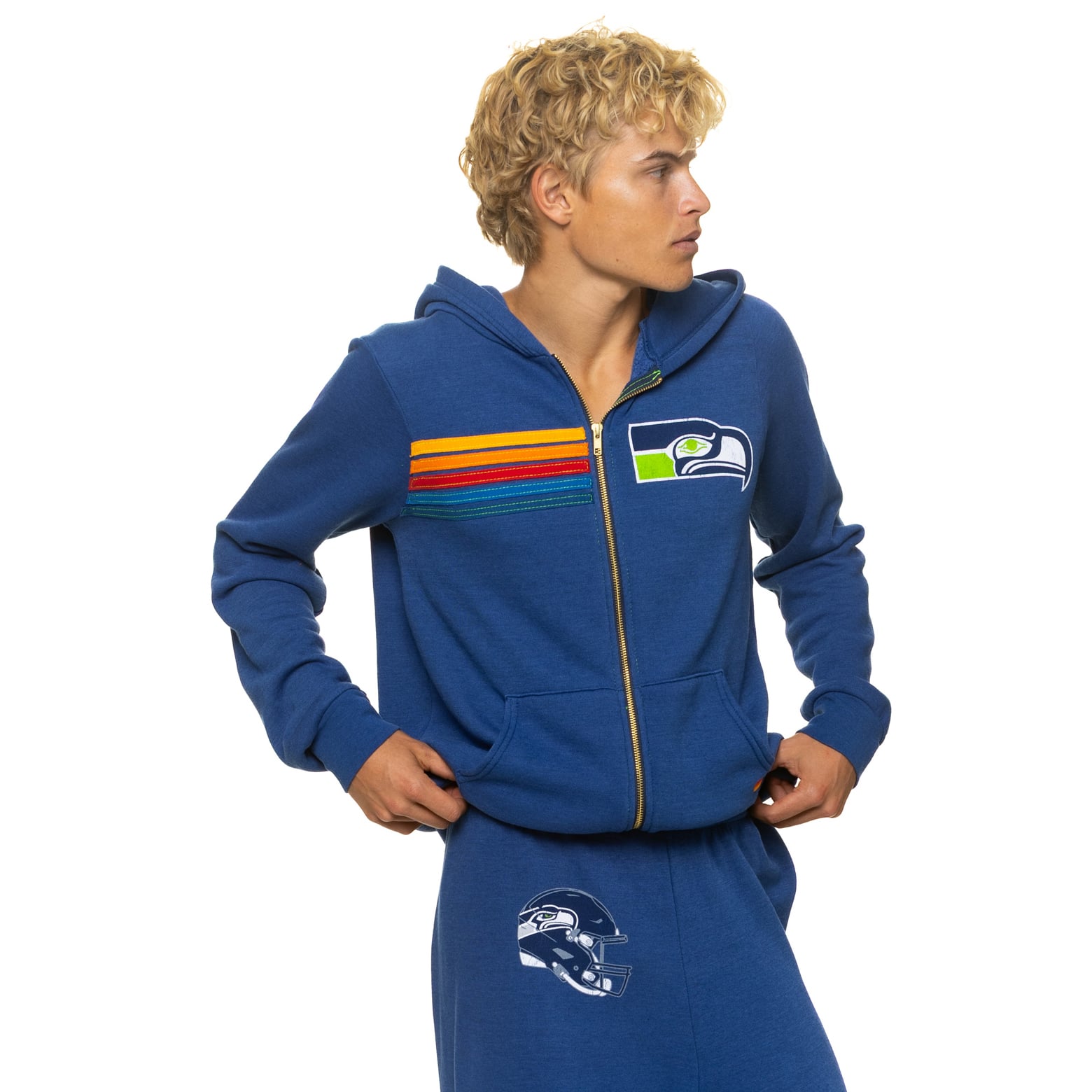 Sweat à capuche unisexe Aviator Nation College Navy Seattle Seahawks en mélange de trois matières, fermeture éclair intégrale