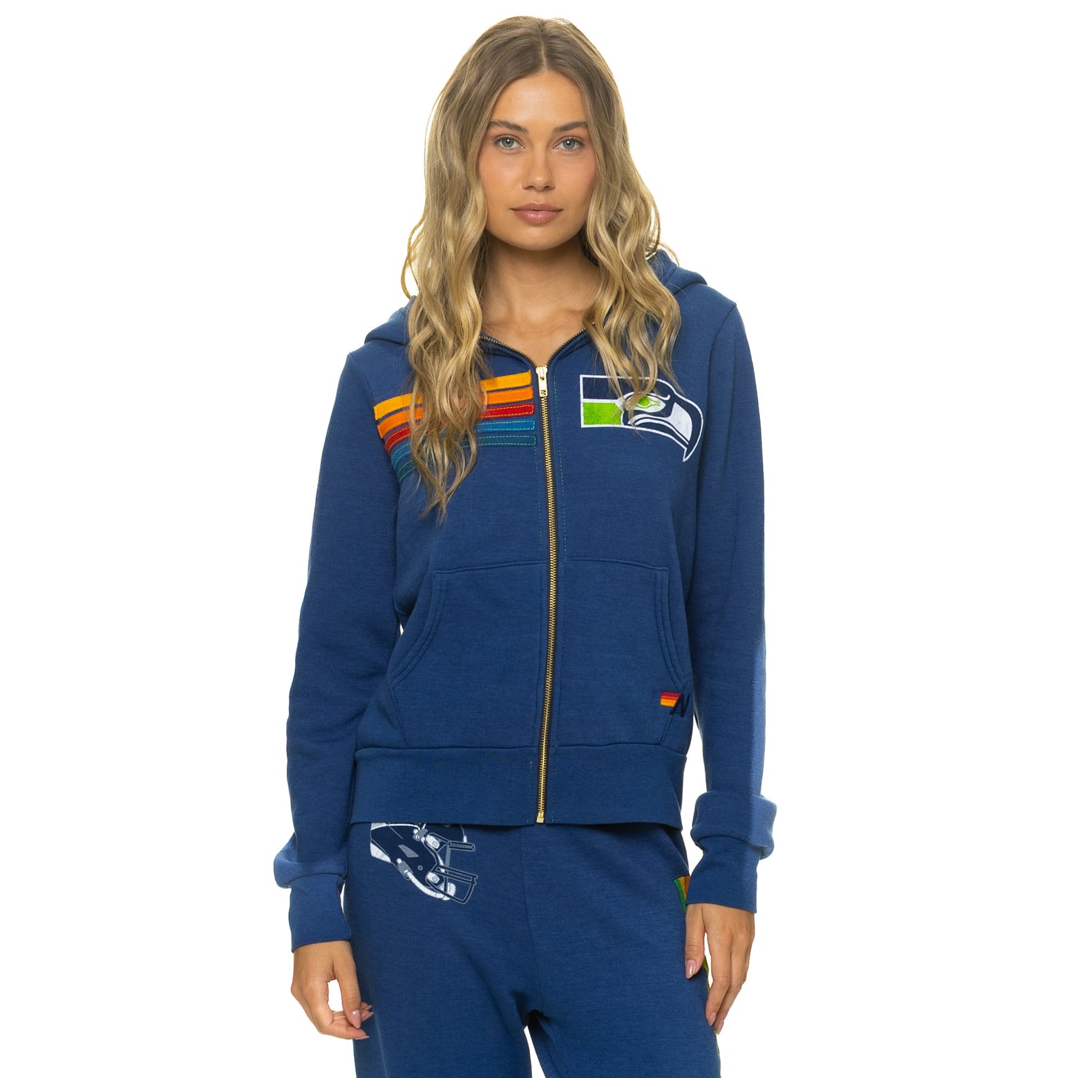 Sweat à capuche unisexe Aviator Nation College Navy Seattle Seahawks en mélange de trois matières, fermeture éclair intégrale