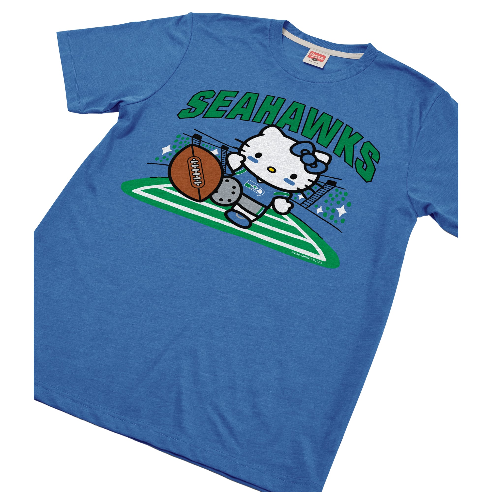Unisex Homage Blue Seattle Seahawks x Hello Kitty Tri-Blend T-Shirt