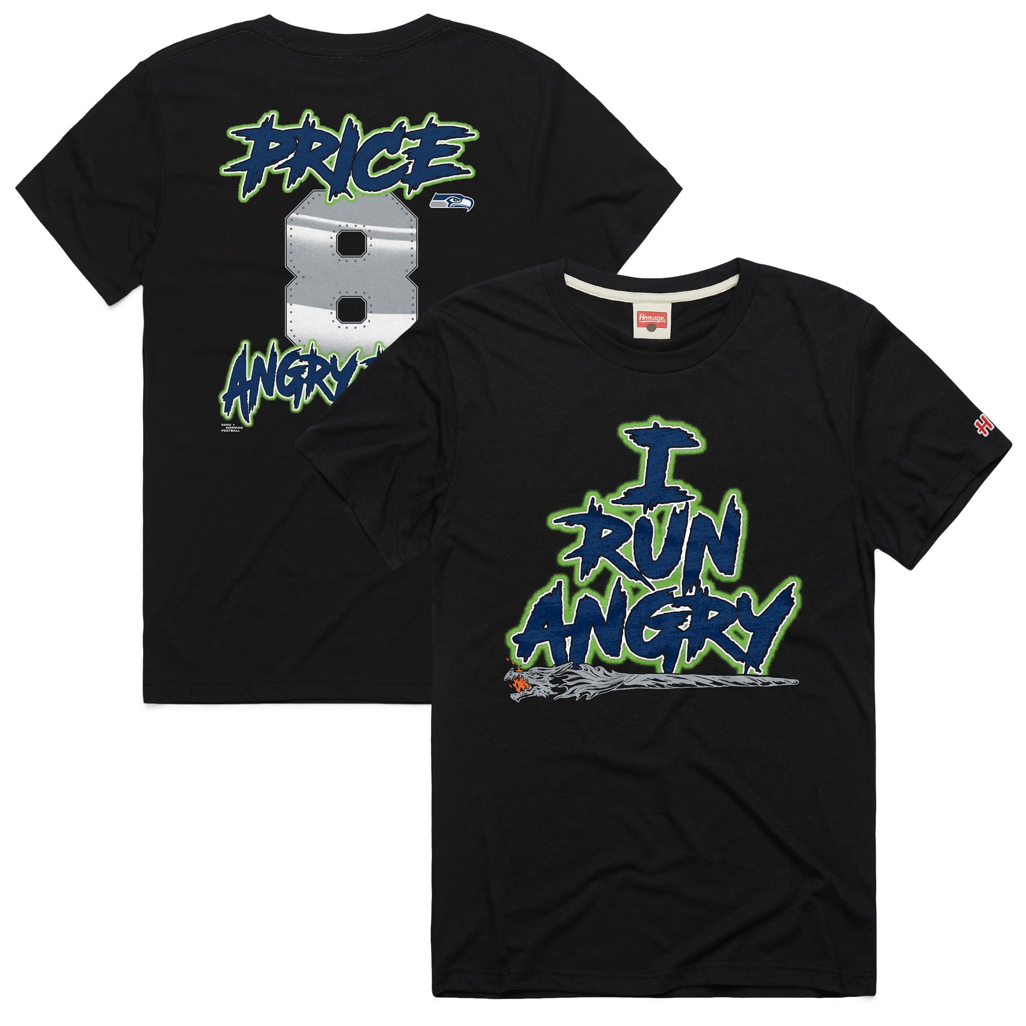T-shirt unisexe Homage Jadarian Price Black Seattle Seahawks Angry Runs en mélange de trois matières