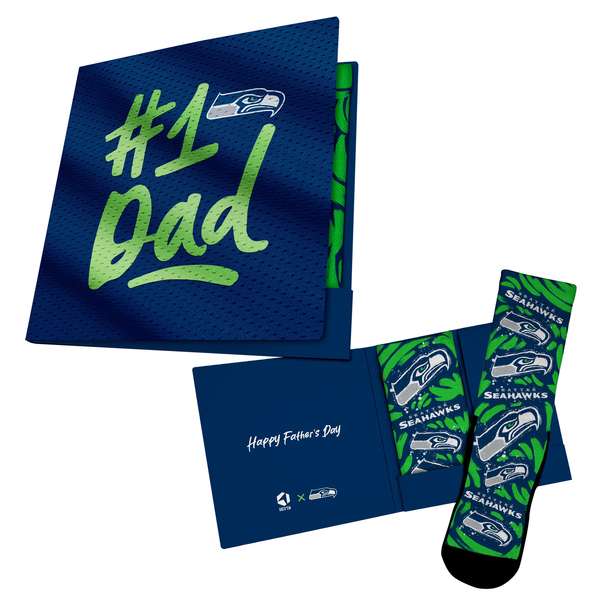 Chaussettes unisexes Rock Em College bleu marine Seattle Seahawks #1 Papa Carte Cadeau