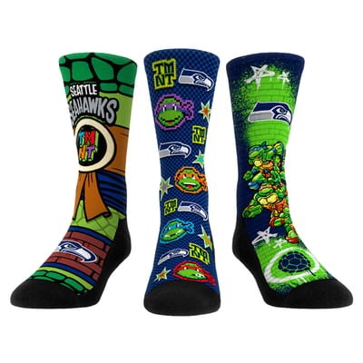  Seattle Seahawks Rock Em Unisex TMNT Three-Pack Crew Sock Set - Navy