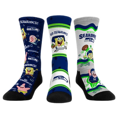  Seattle Seahawks Rock Em Unisex x Nickelodeon Spongebob Squarepants 3-Pack Crew Socks Set - 