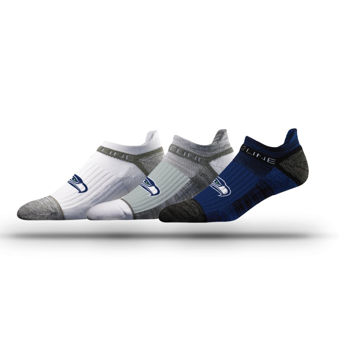 Ensemble unisexe de trois paires de chaussettes Strideline Seattle Seahawks avec logo de l'équipe