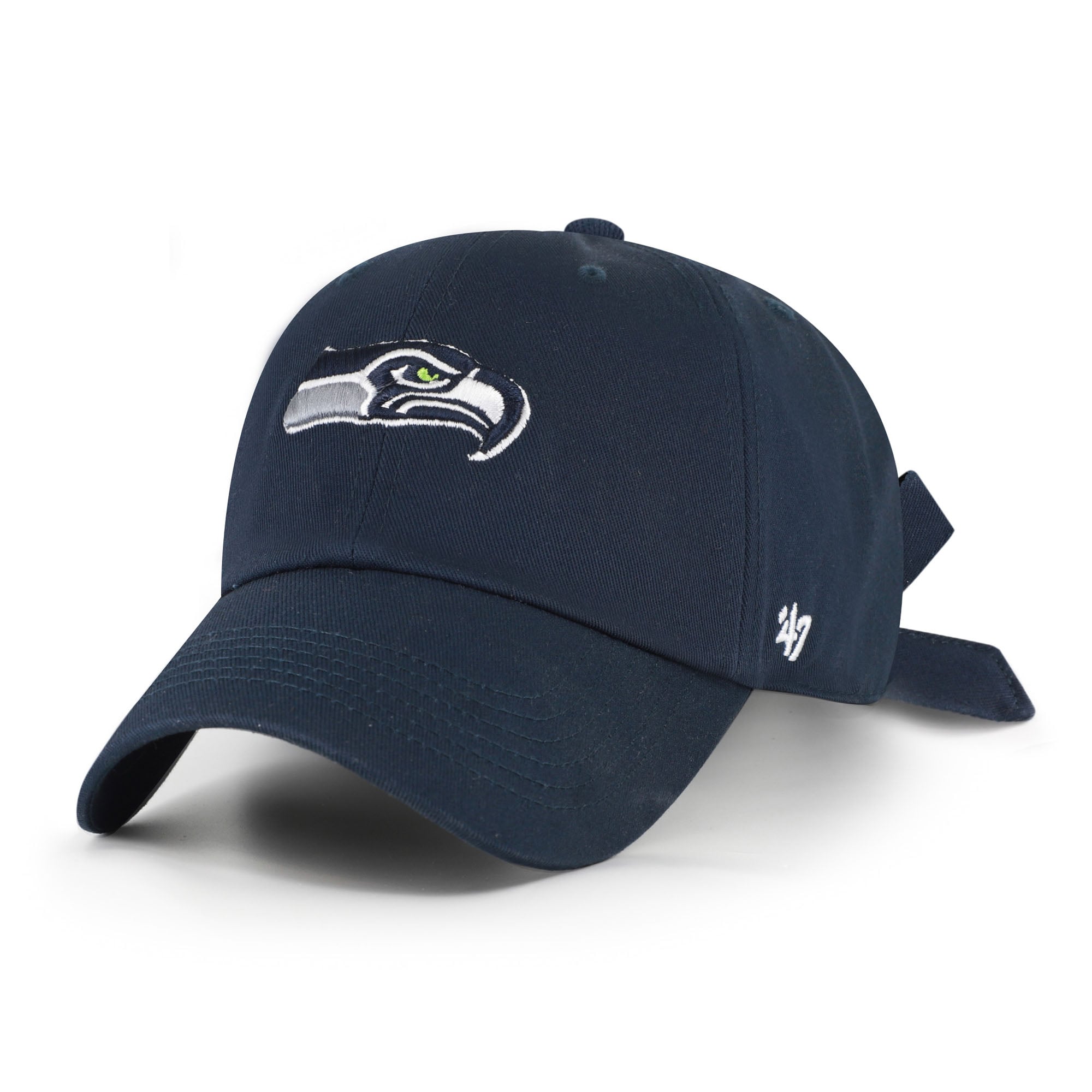 Casquette ajustable Seattle Seahawks « College Navy » pour femme, modèle 47, avec nœud à l'arrière.