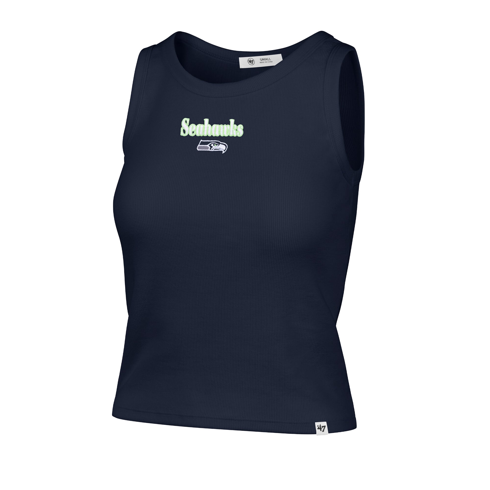 Débardeur court côtelé à coupe droite pour femme, modèle 47 College Navy Seattle Seahawks