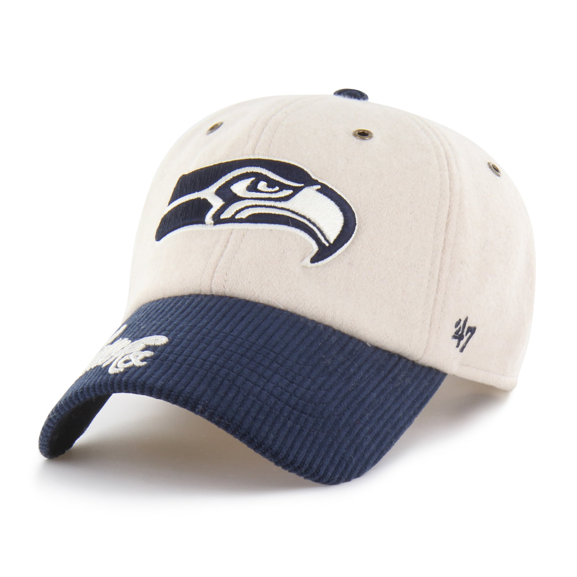 Women's '47 Natural/College Navy Seattle Seahawks Rope Script Clean Up Adjustable Hat