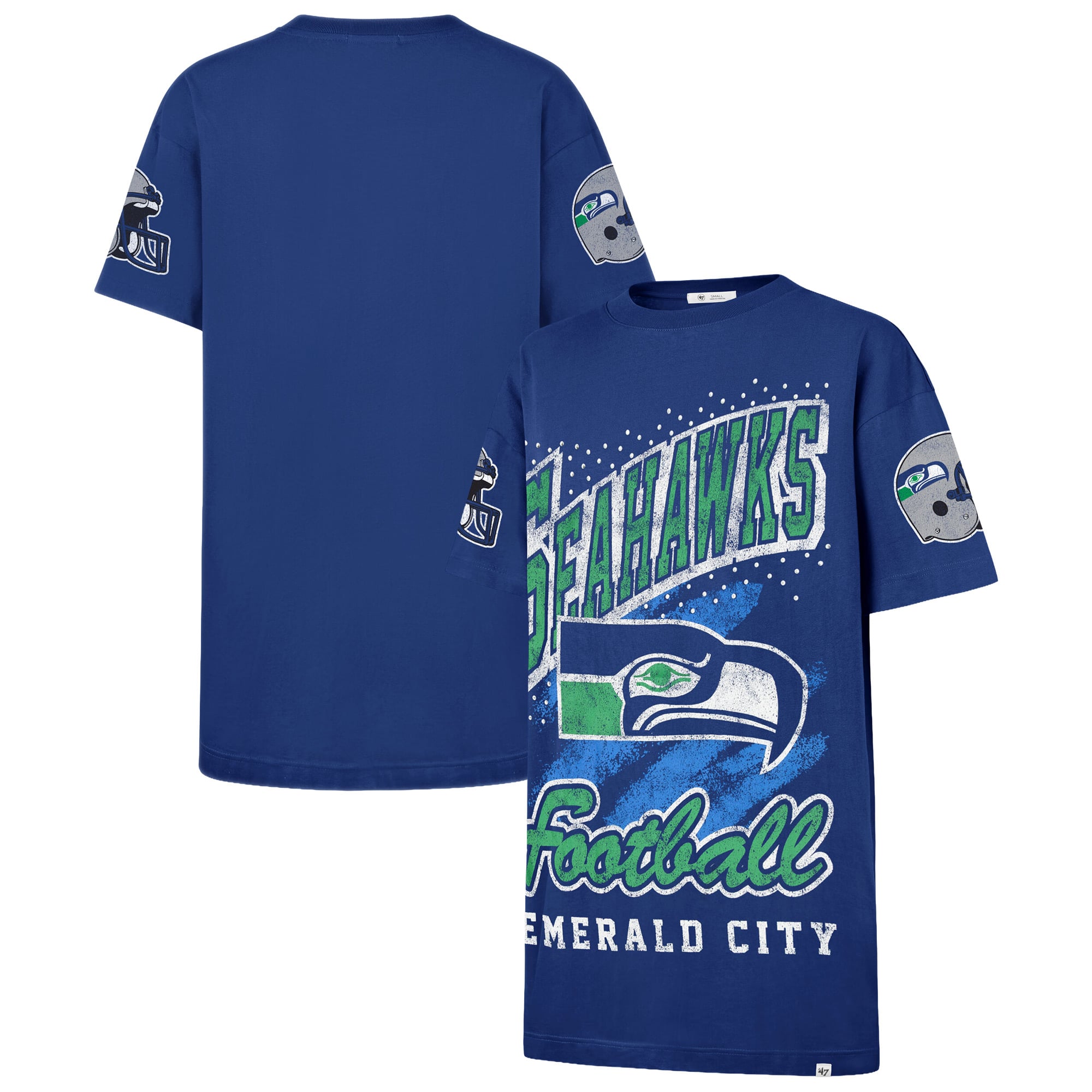 Women's '47 Royal Seattle Seahawks Oversized Gemstone Swash T-Shirt Dress