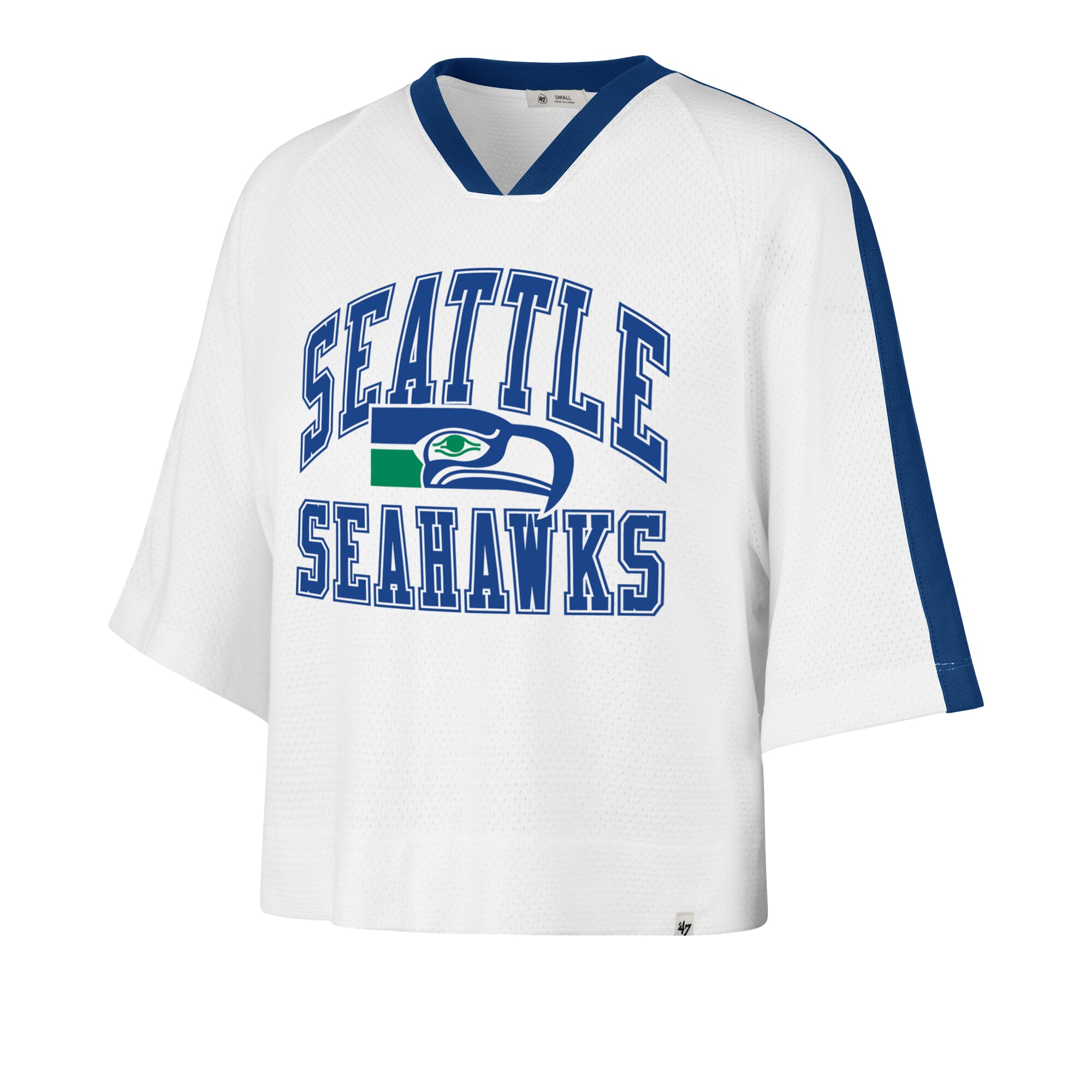 Women's '47 White Seattle Seahawks Big Overarch Drop Needle Raglan V-Neck T-Shirt