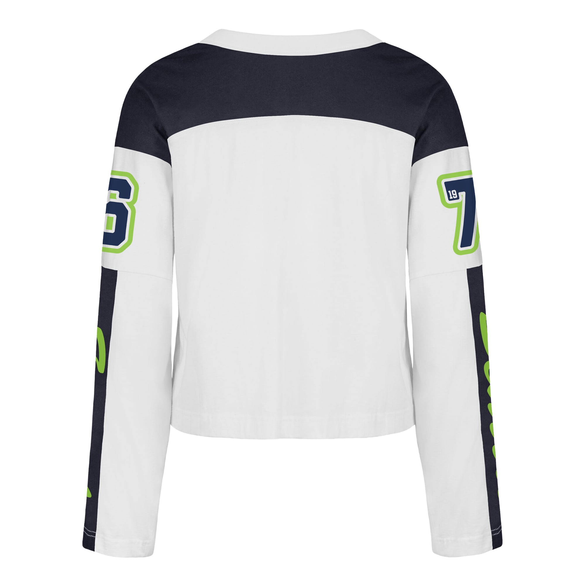 T-shirt à manches longues et col en V blanc Seattle Seahawks pour femme, modèle '47 Exclamation Metro