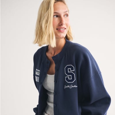 Seattle Seahawks Abercrombie & Fitch Women's Full-Button Cardigan - College Navy