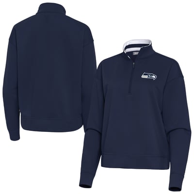 Seattle Seahawks Antigua Women's Goddess Quarter-Zip Pullover - College Navy