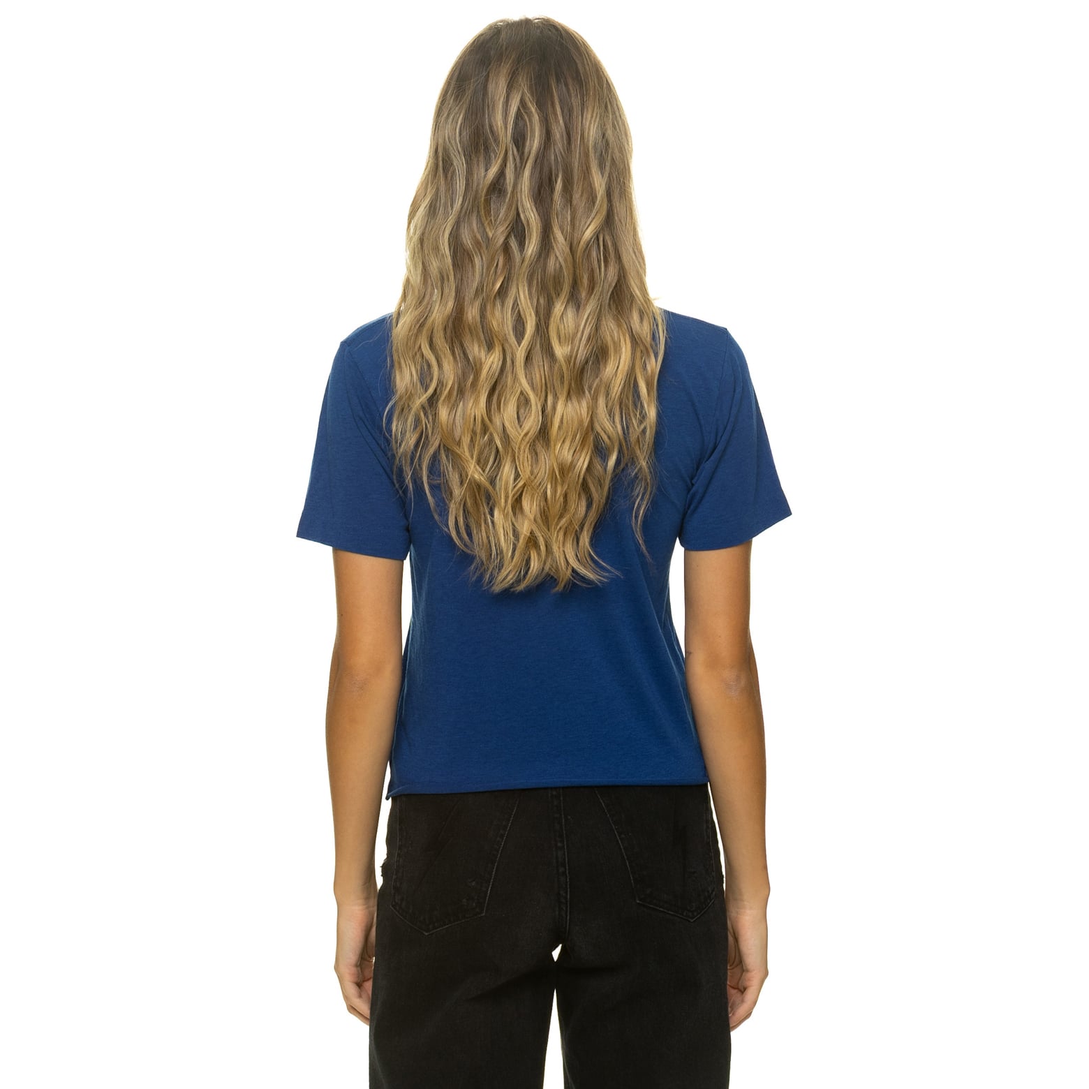 T-shirt Aviator Nation College Navy Seattle Seahawks pour femme, coupe carrée, style boyfriend, en mélange de trois matières