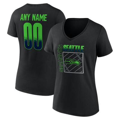 Seattle Seahawks Women's Home Field Pop Personalized Name & Number V-Neck T-Shirt - Black