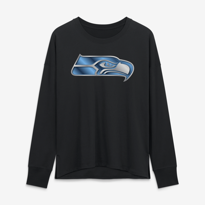 Seattle Seahawks Women's Metallic Mascot Long Sleeve T-Shirt - Black