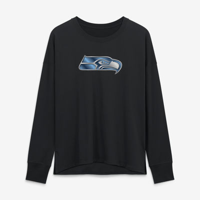 Seattle Seahawks Women's Metallic Mascot Long Sleeve T-Shirt - Black
