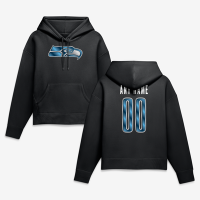 Seattle Seahawks Women's Metallic Mascot Personalized Name & Number Hoodie - Black