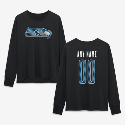 Seattle Seahawks Women's Metallic Mascot Personalized Name & Number Long Sleeve T-Shirt - Black