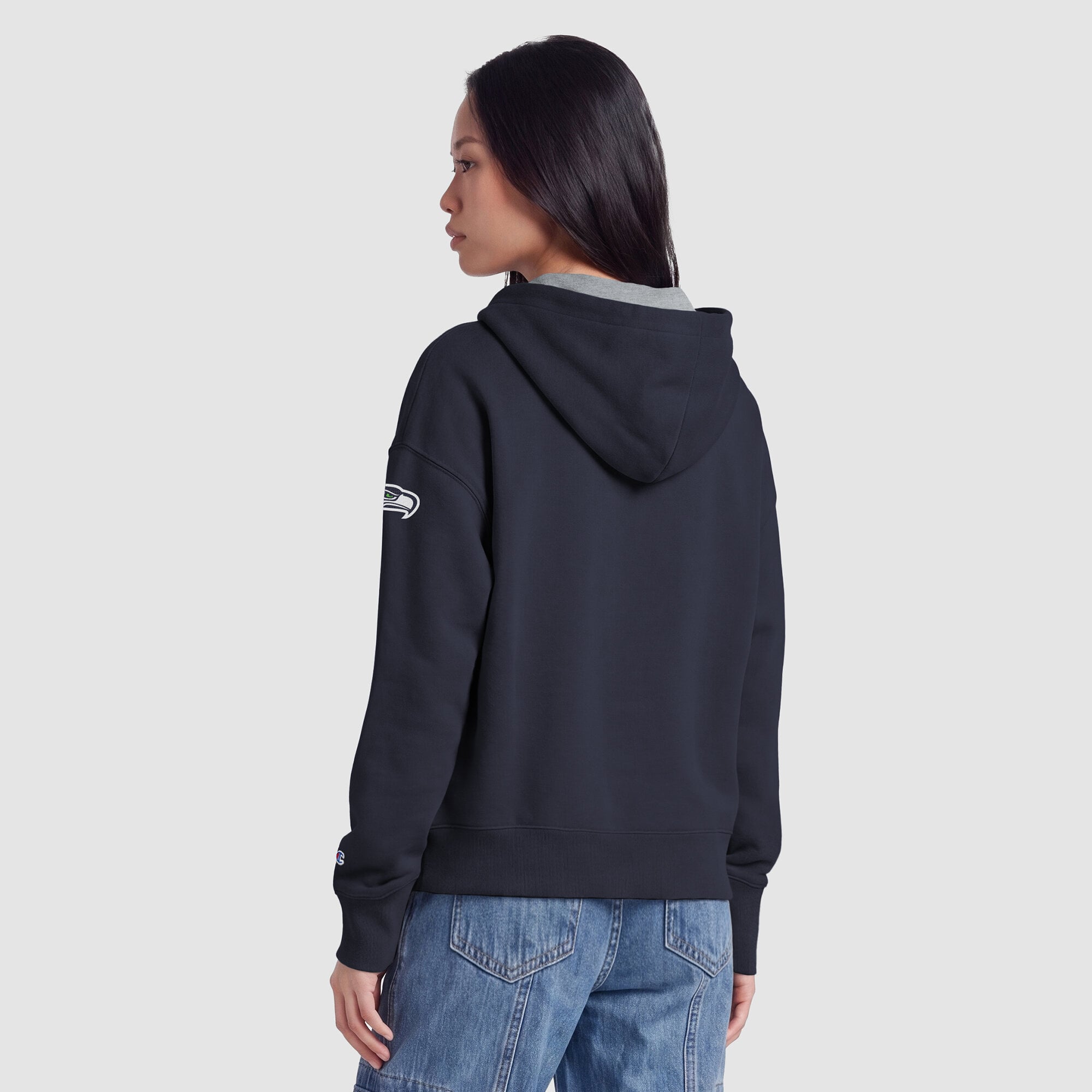 Sweat à capuche zippé intégral Champion College Navy Seattle Seahawks pour femme