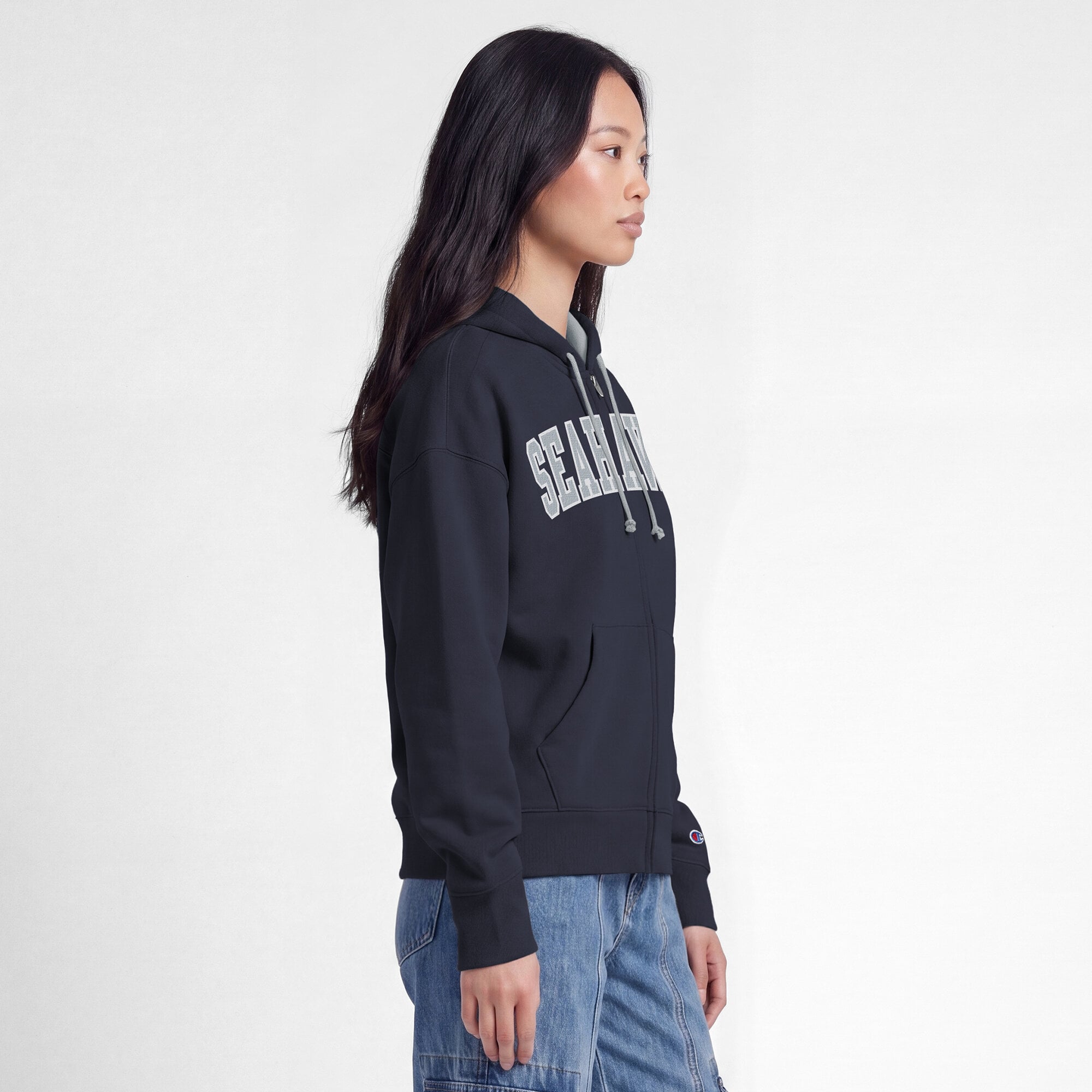 Sweat à capuche zippé intégral Champion College Navy Seattle Seahawks pour femme