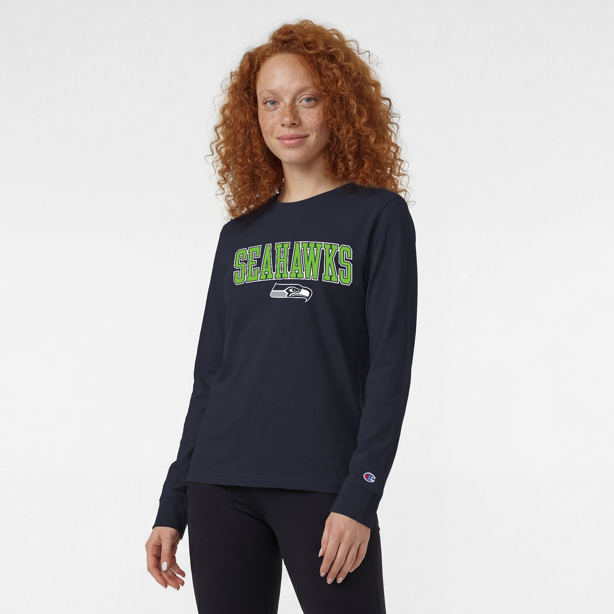 Women's Champion College Navy Seattle Seahawks Core Logo Long Sleeve T-Shirt