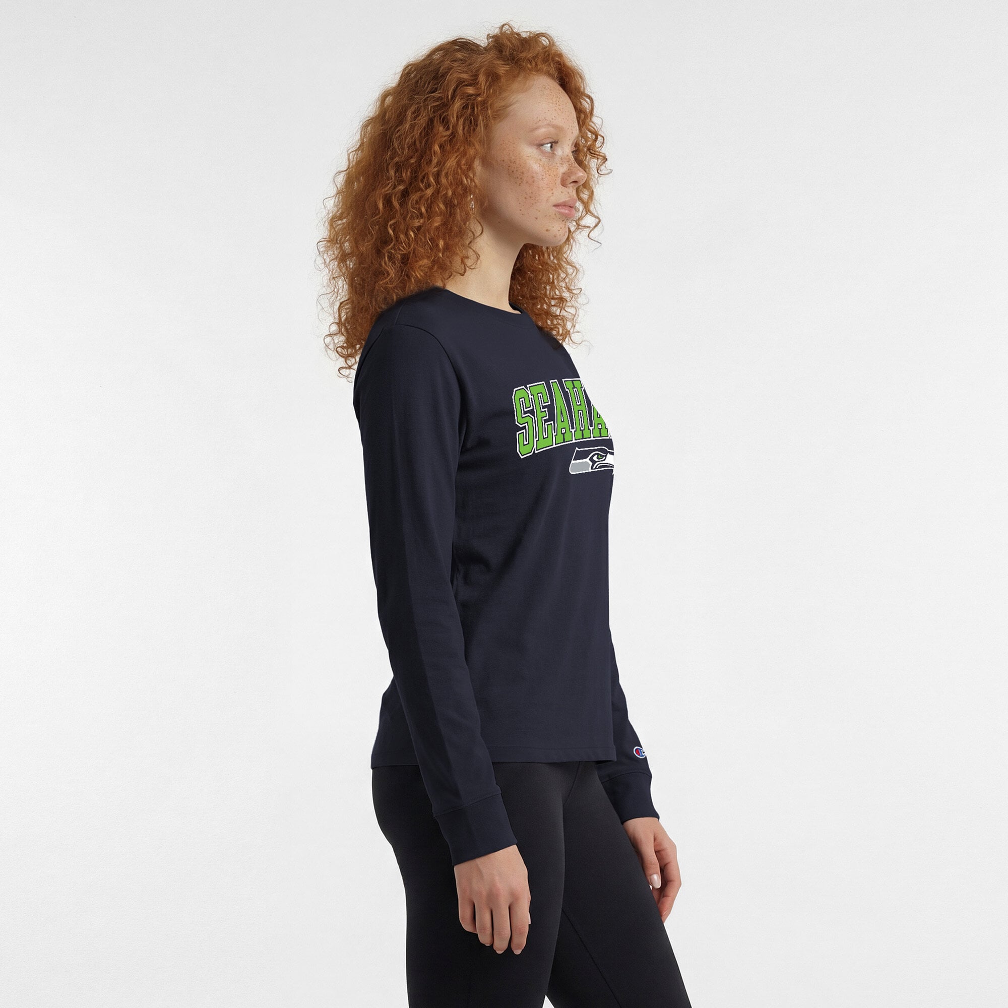 Women's Champion College Navy Seattle Seahawks Core Logo Long Sleeve T-Shirt