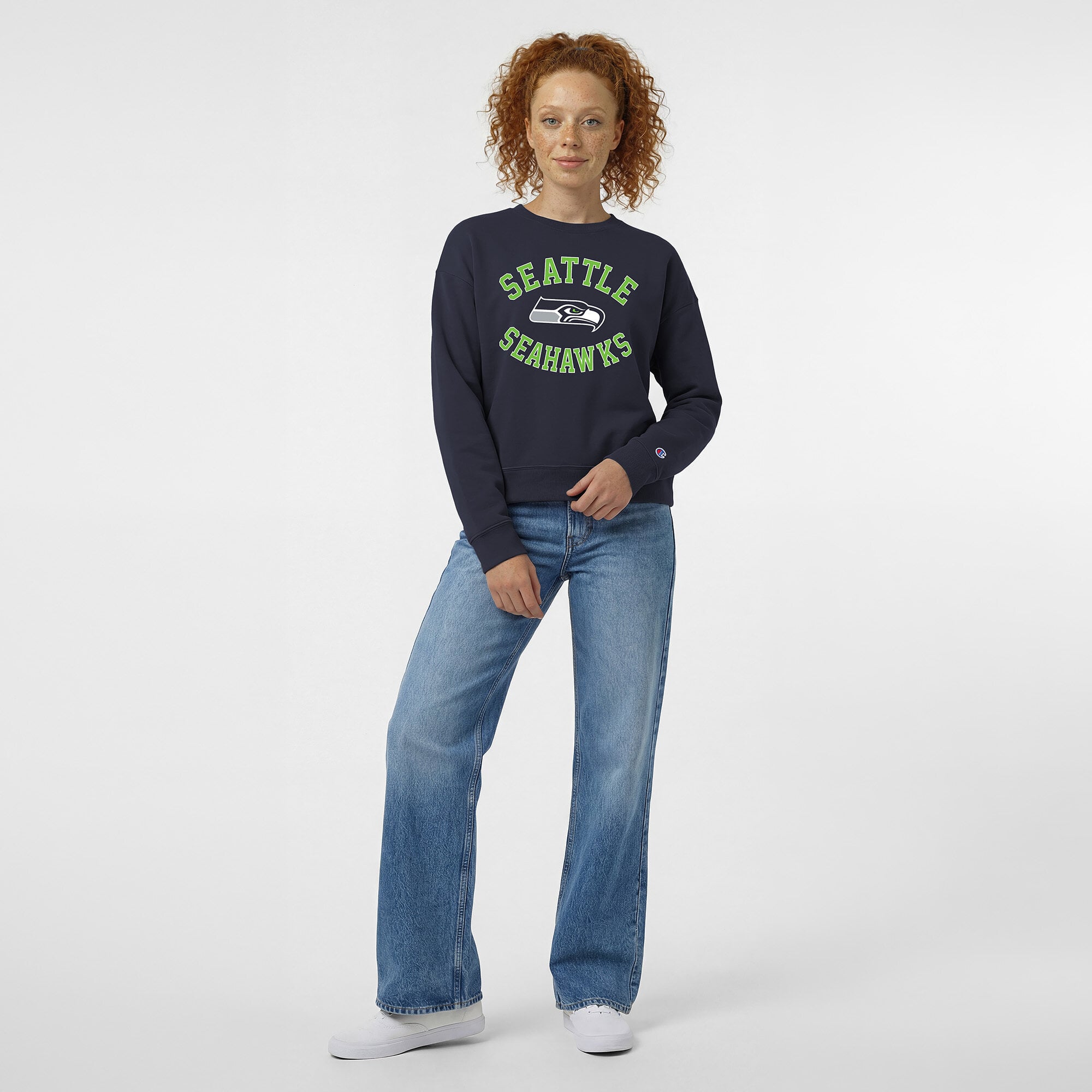 Women's Champion College Navy Seattle Seahawks Heart & Soul Powerblend Sweatshirt