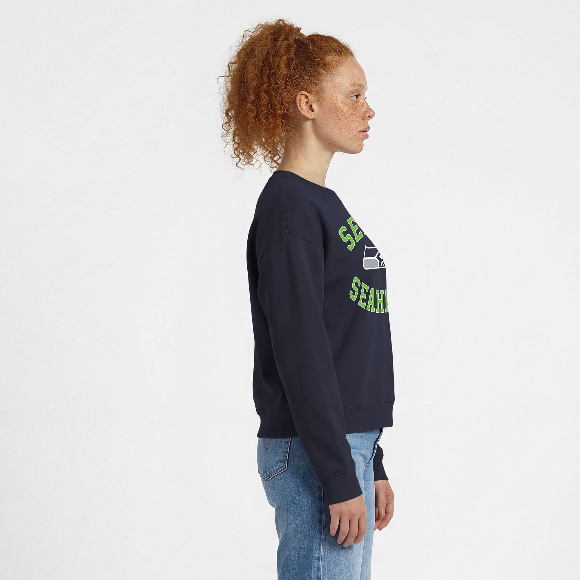 Women's Champion College Navy Seattle Seahawks Heart & Soul Powerblend Sweatshirt