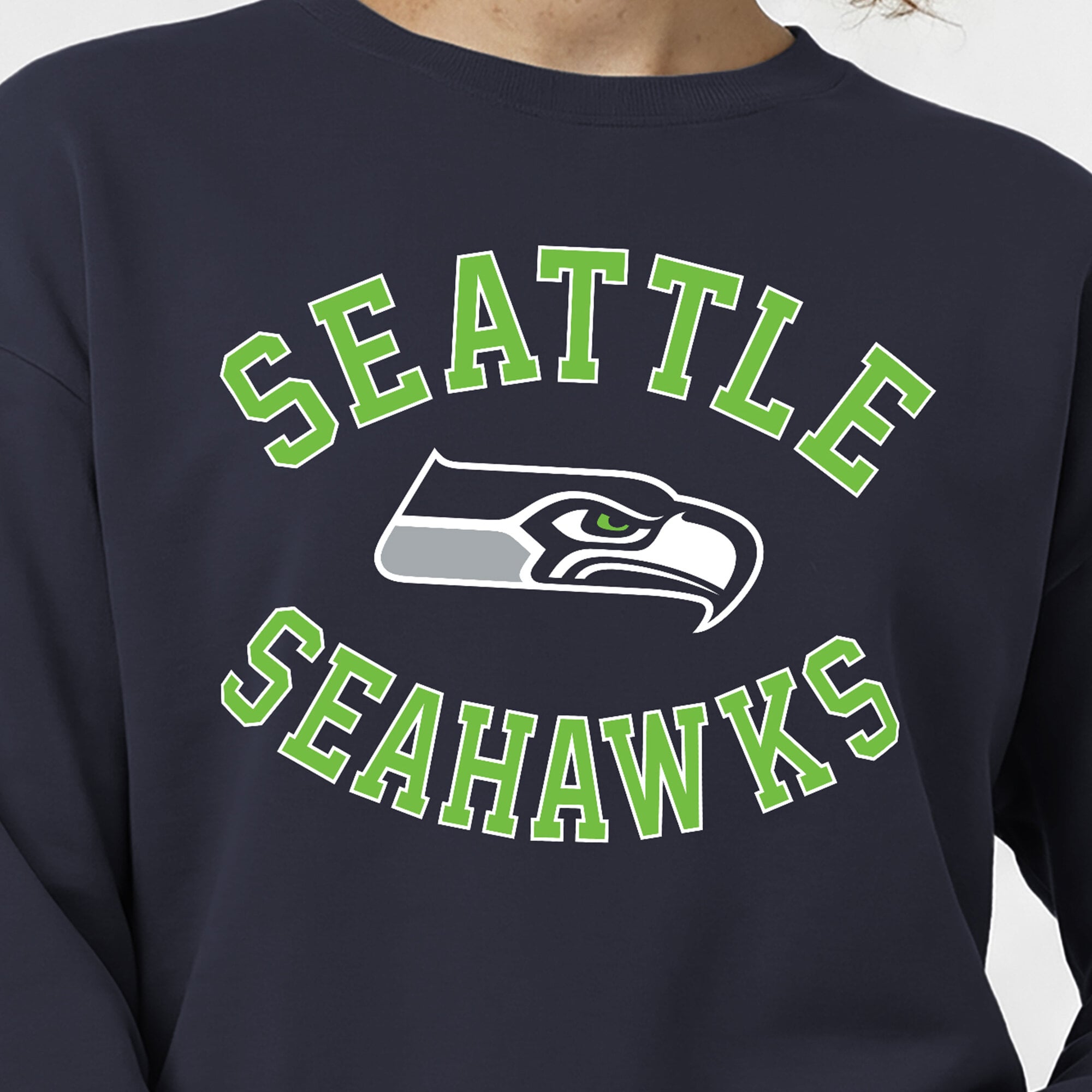 Women's Champion College Navy Seattle Seahawks Heart & Soul Powerblend Sweatshirt