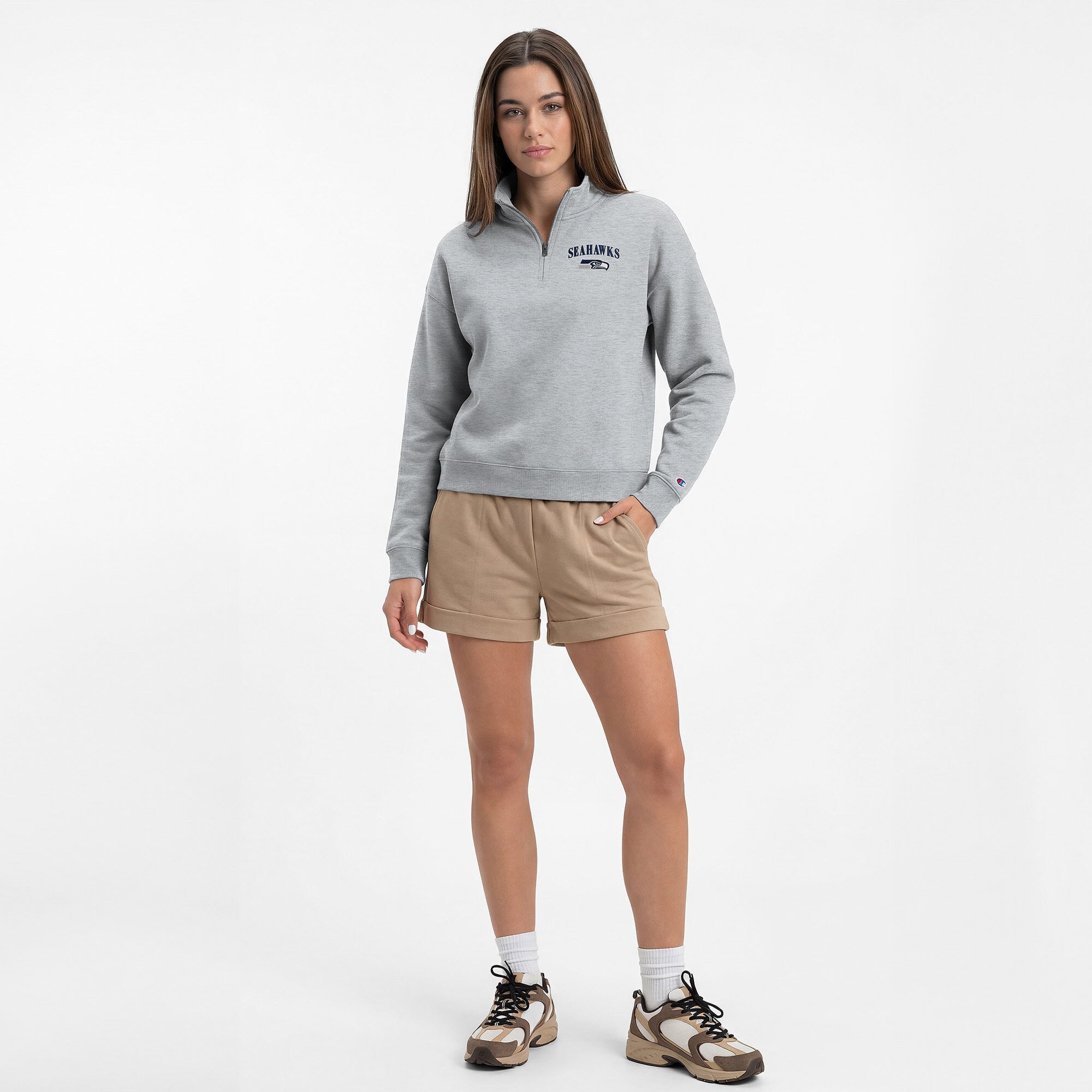 Women's Champion Heather Gray Seattle Seahawks Powerblend Quarter-Zip Sweatshirt