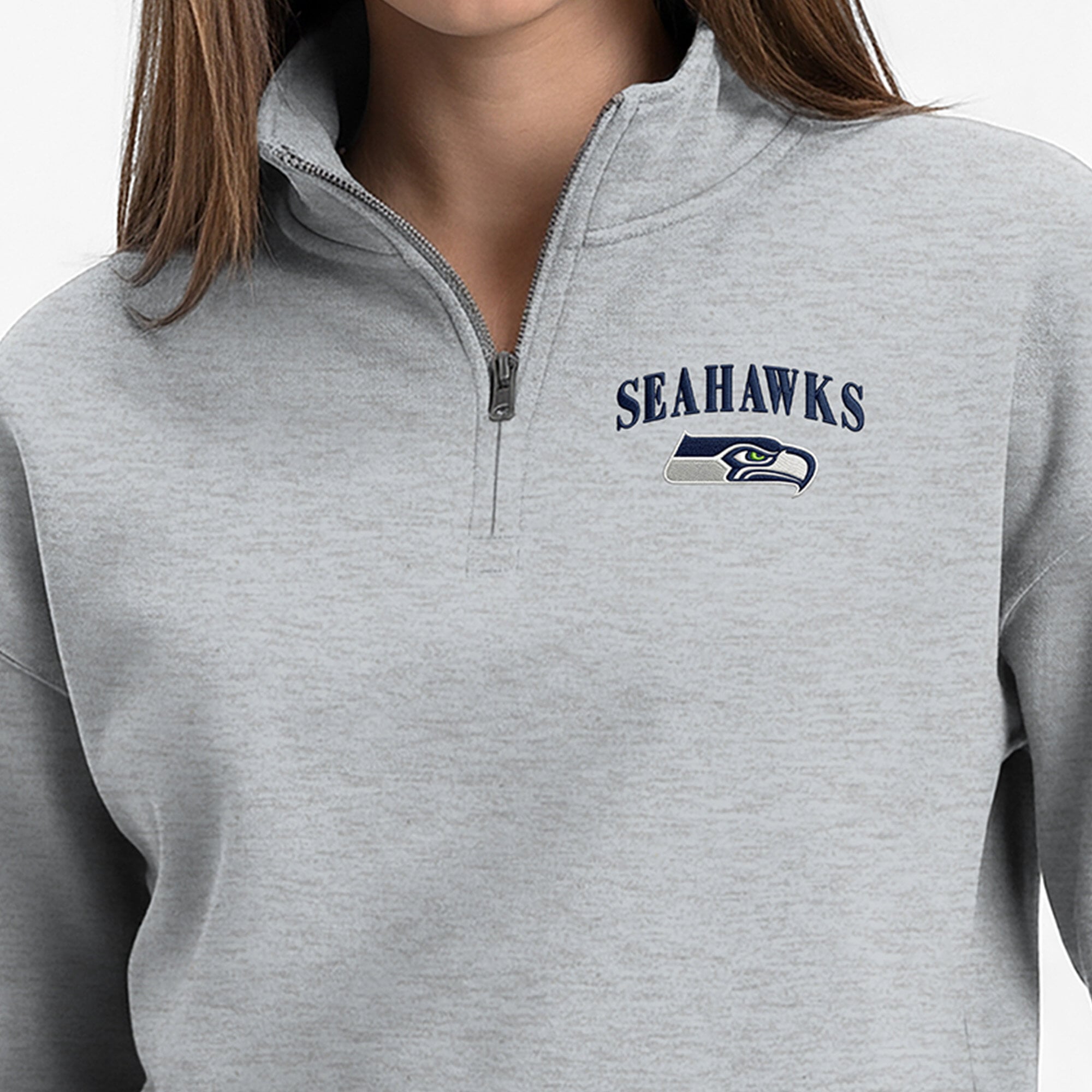 Women's Champion Heather Gray Seattle Seahawks Powerblend Quarter-Zip Sweatshirt