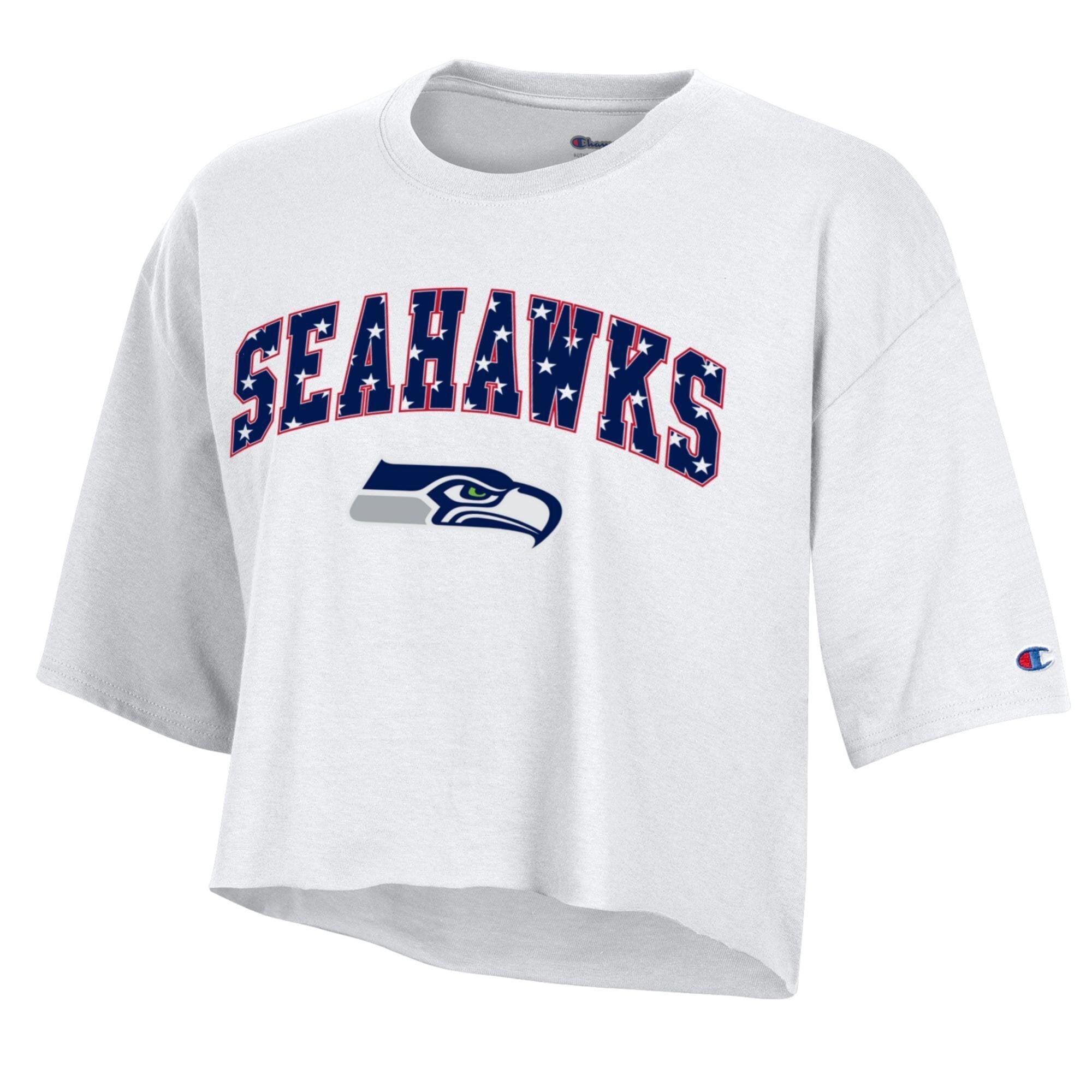 Women's Champion White Seattle Seahawks Star Spangled Cropped T-Shirt