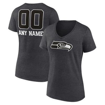 Seattle Seahawks Women's Personalized Name & Number Monochrome V-Neck T-Shirt - Charcoal