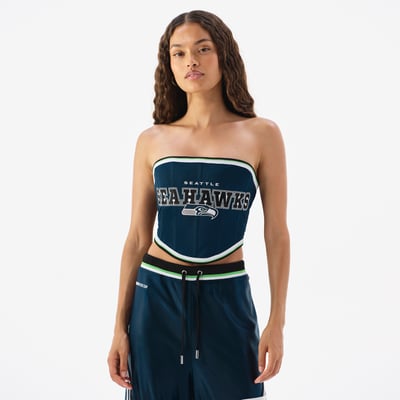 Seattle Seahawks Off Season Women's Shiny Strapless Corset - College Navy